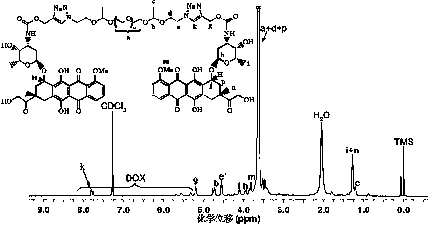 Preparation method and application of acid sensitive doxorubicin prodrug based on polyethylene glycol
