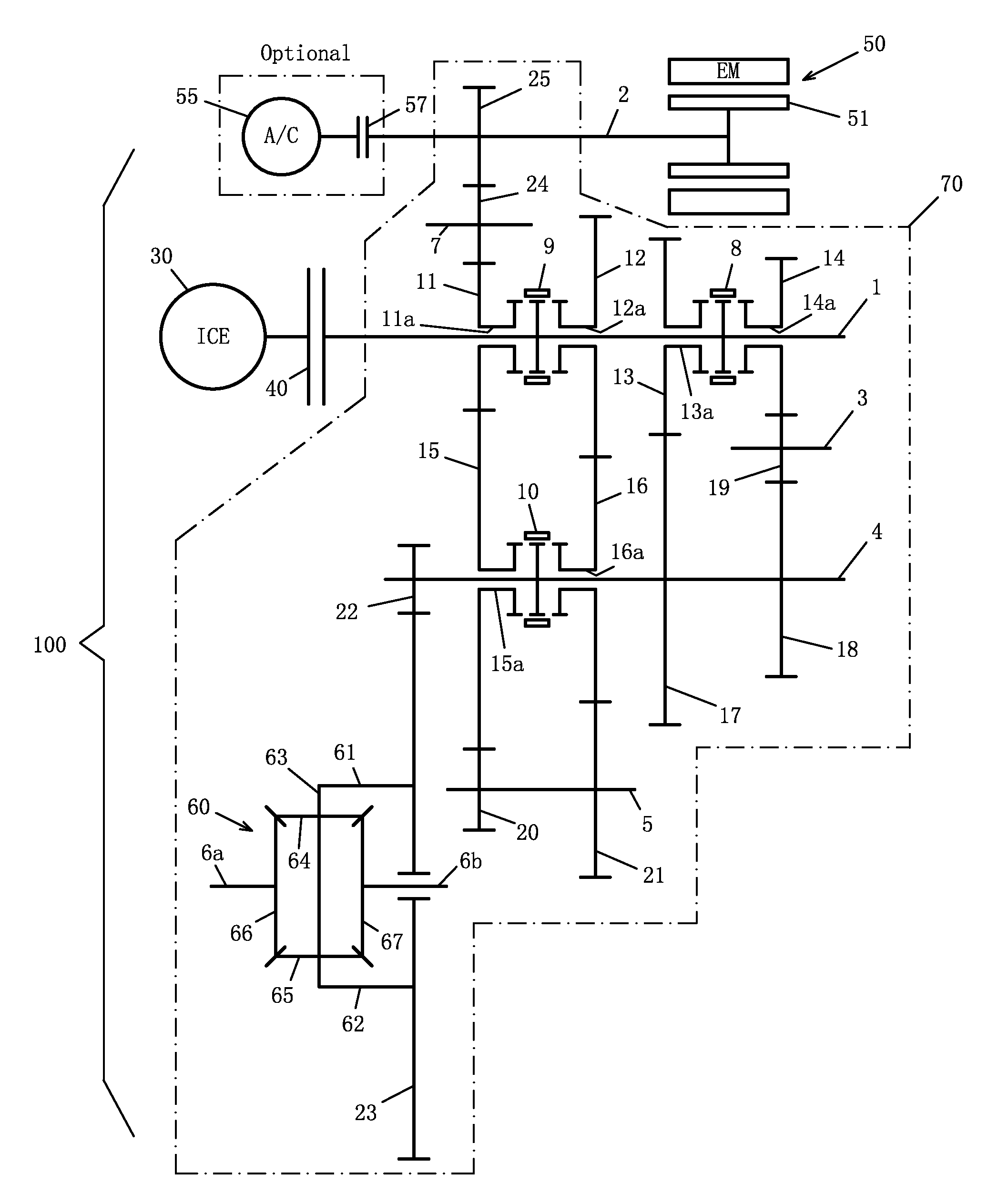 Hybrid-power driving system for a vehicle and a transmission thereof