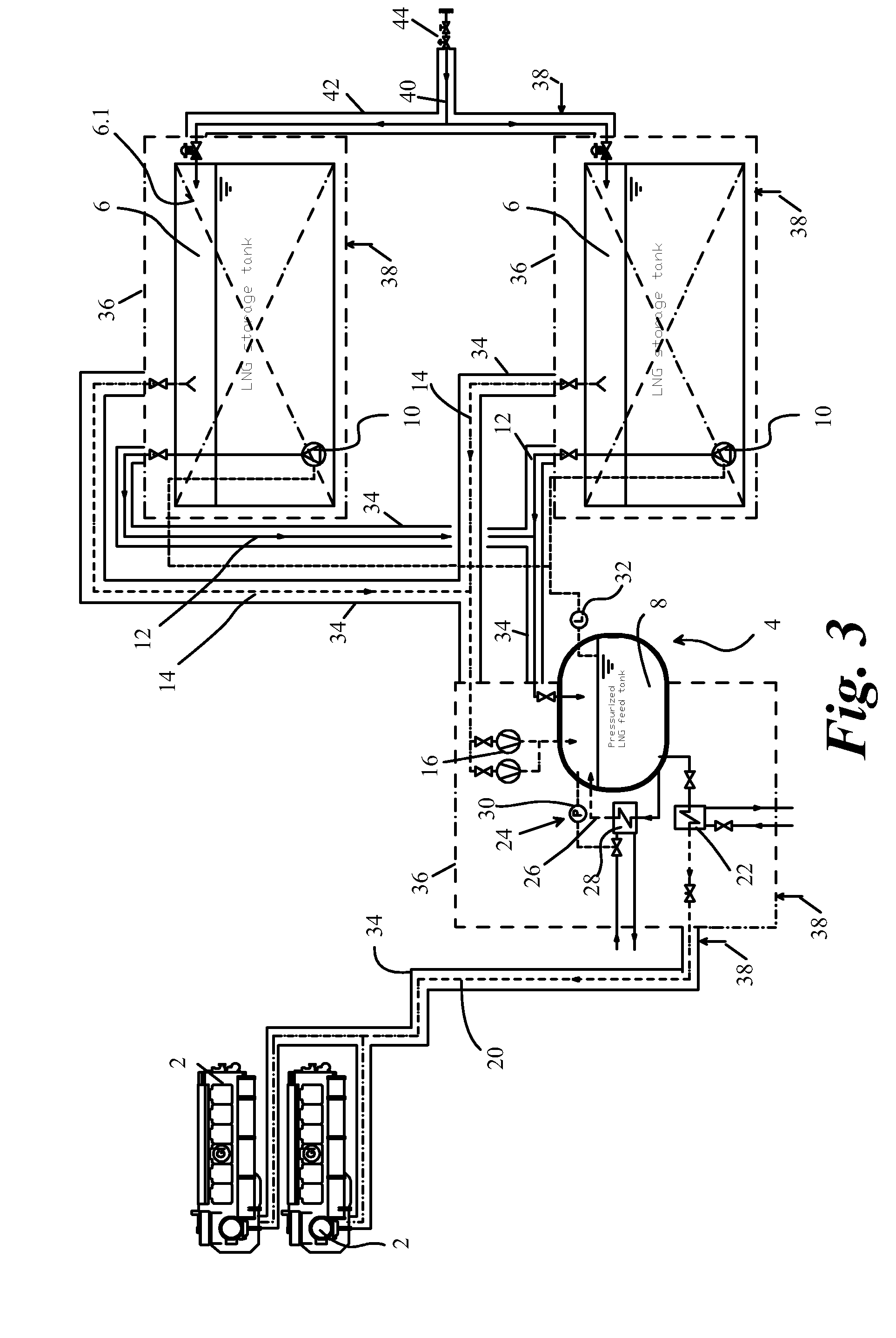 Fuel system for gas driven vessel