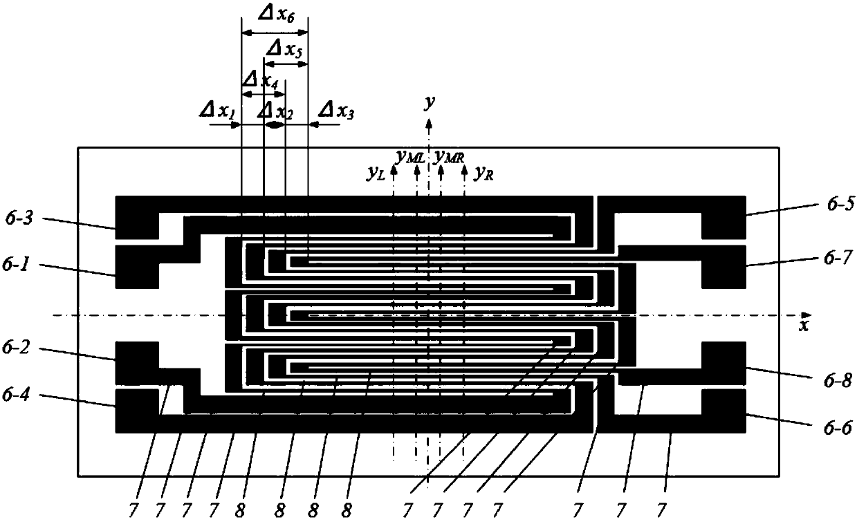 Axial deviation full-bridge full-interdigital metal strain sheet capable of measuring surface strain axial partial derivative