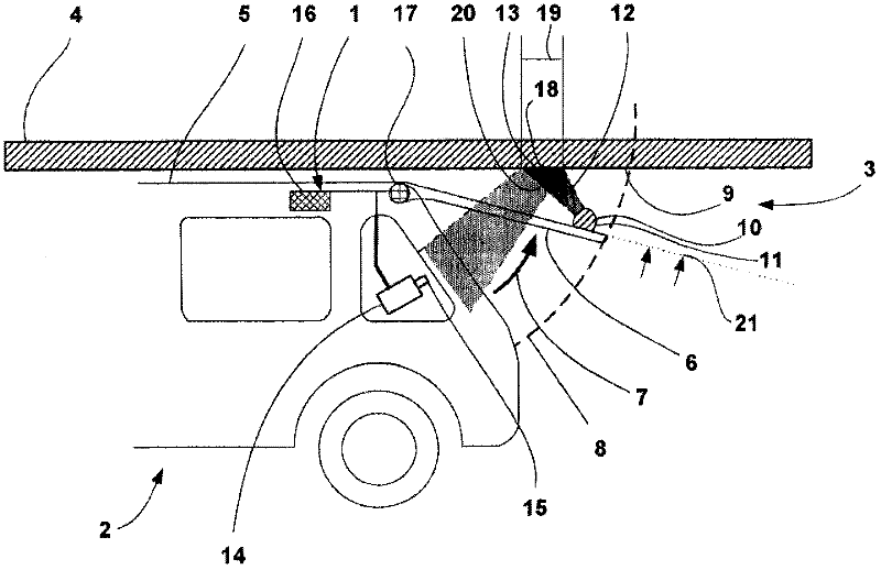 Device for preventing a collision of a pivoting element of a vehicle