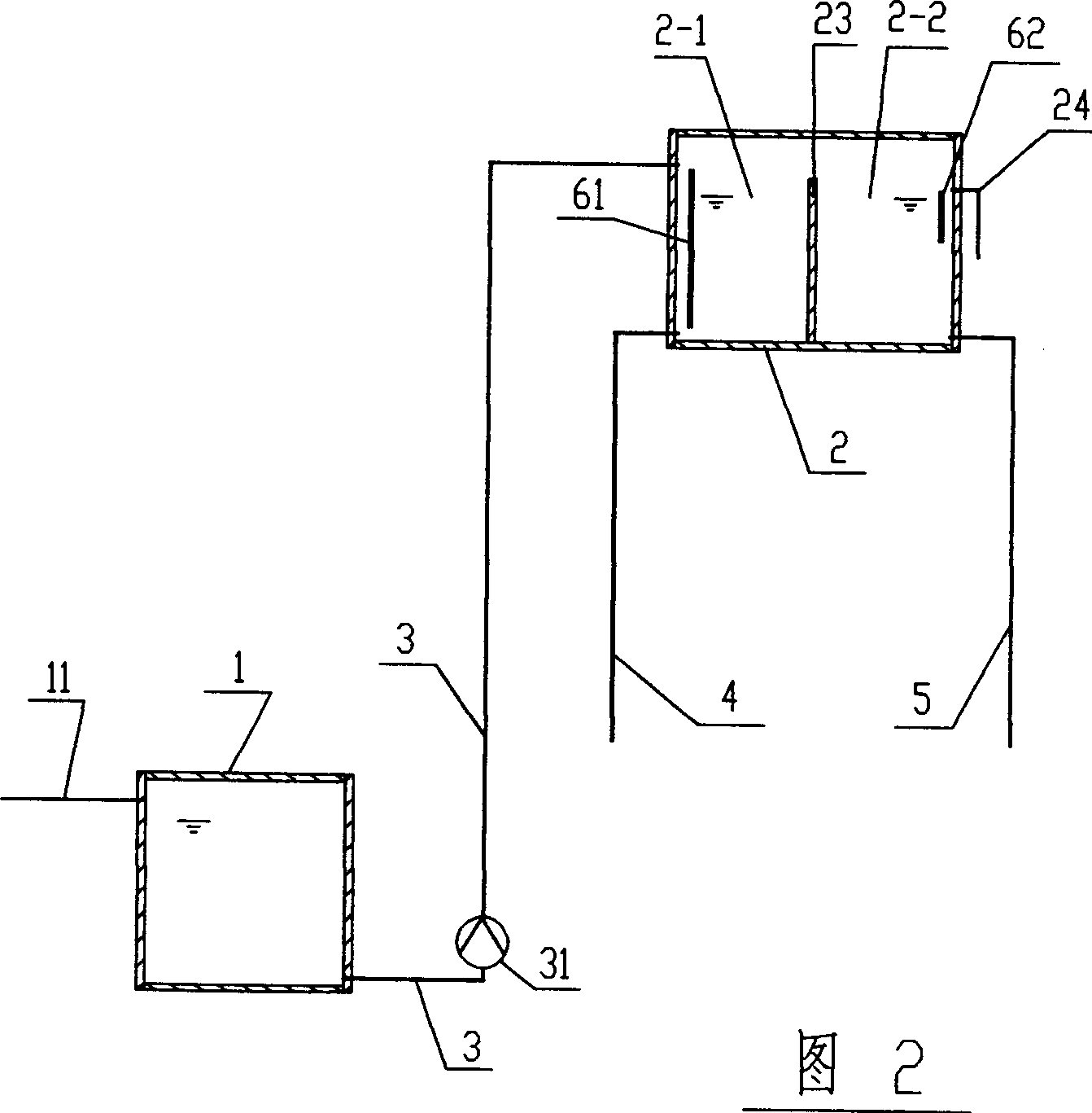 Secondary water supply method and water supply system for high-level reservoir