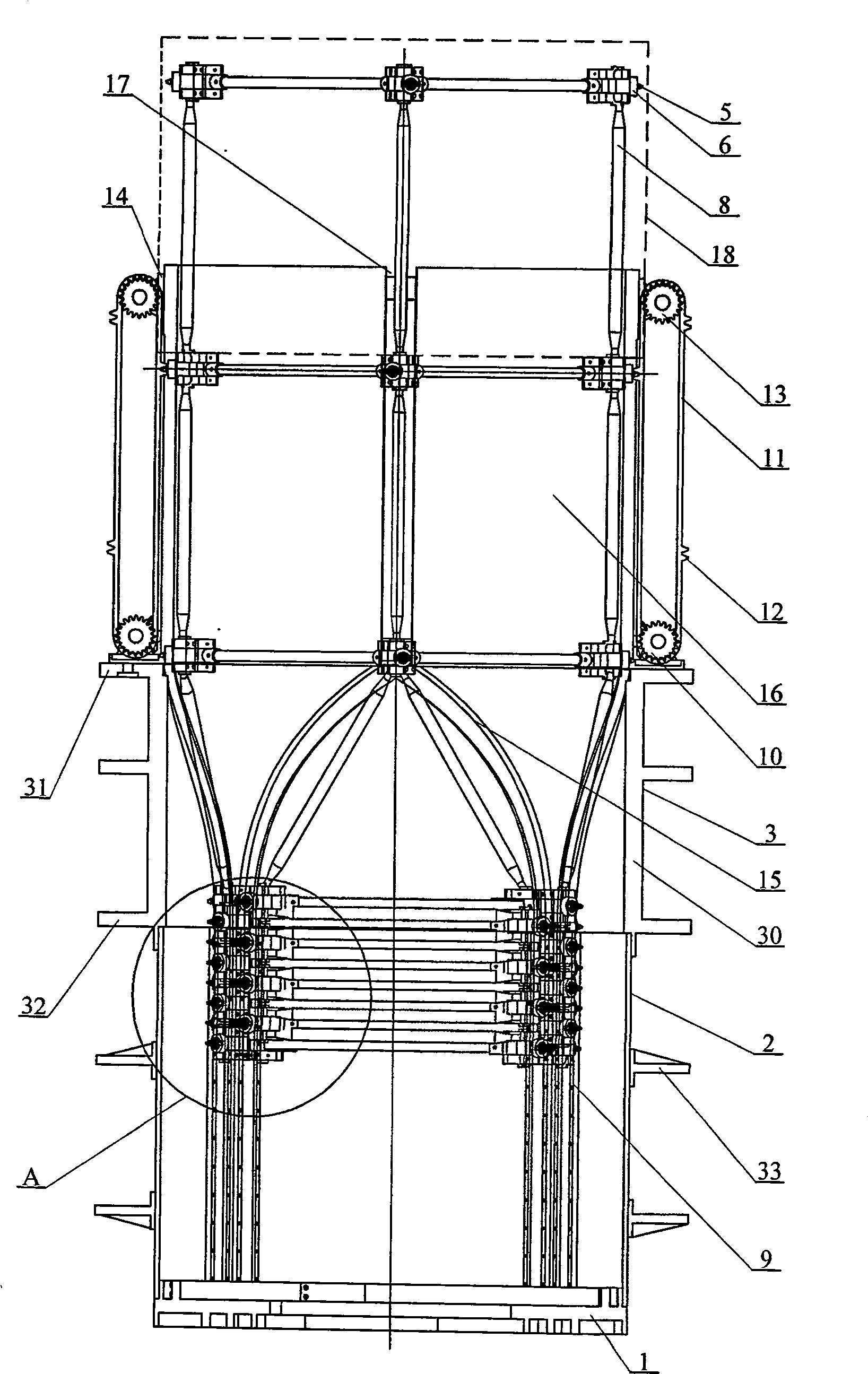 Large rod-cable extending arm extension driving mechanism