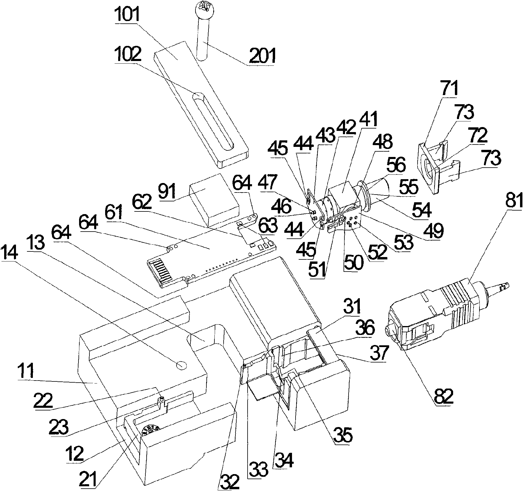 Method and device for realizing connection of optical transceiver and main printed circuit board
