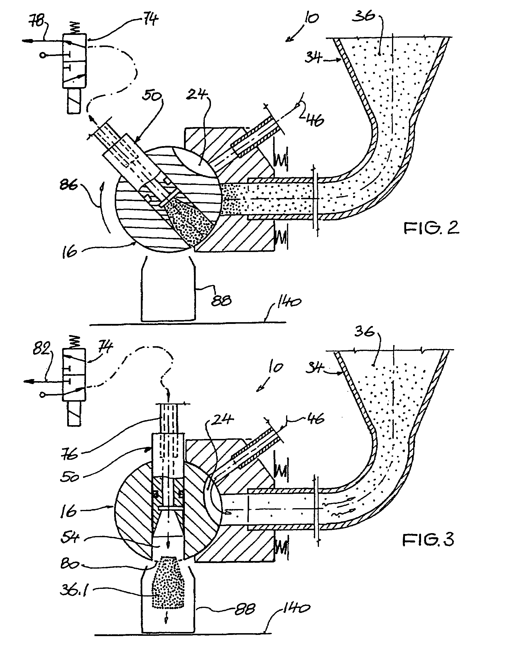 Method of dispensing pulverulent contents and apparatus for implementing this method