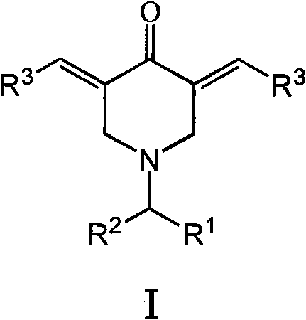 Preparation method and application of N-substituted-3,5-dibenzal piperidine-4-one