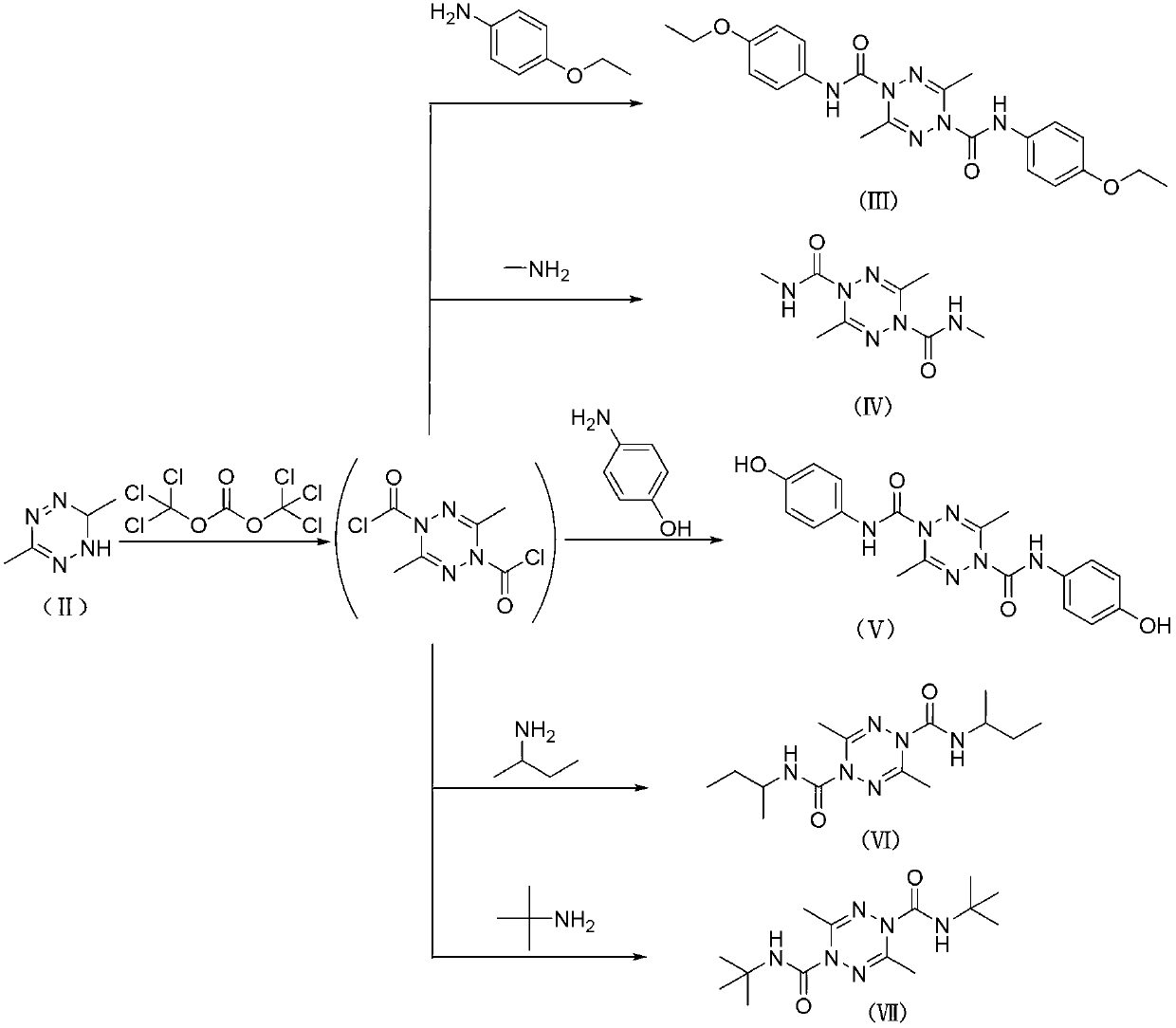 New compound m-hydroxyphenyl tetrazine dicarbonamide, preparation and application thereof