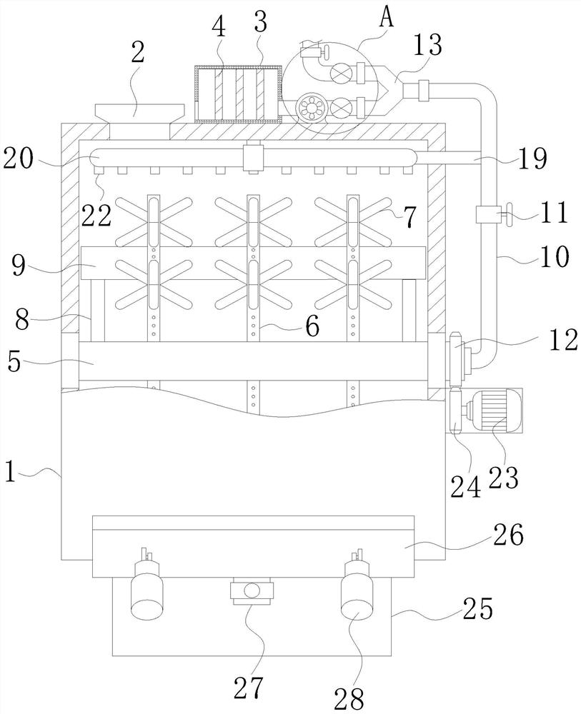 Rapeseed dust-washing and drying device for rapeseed oil production