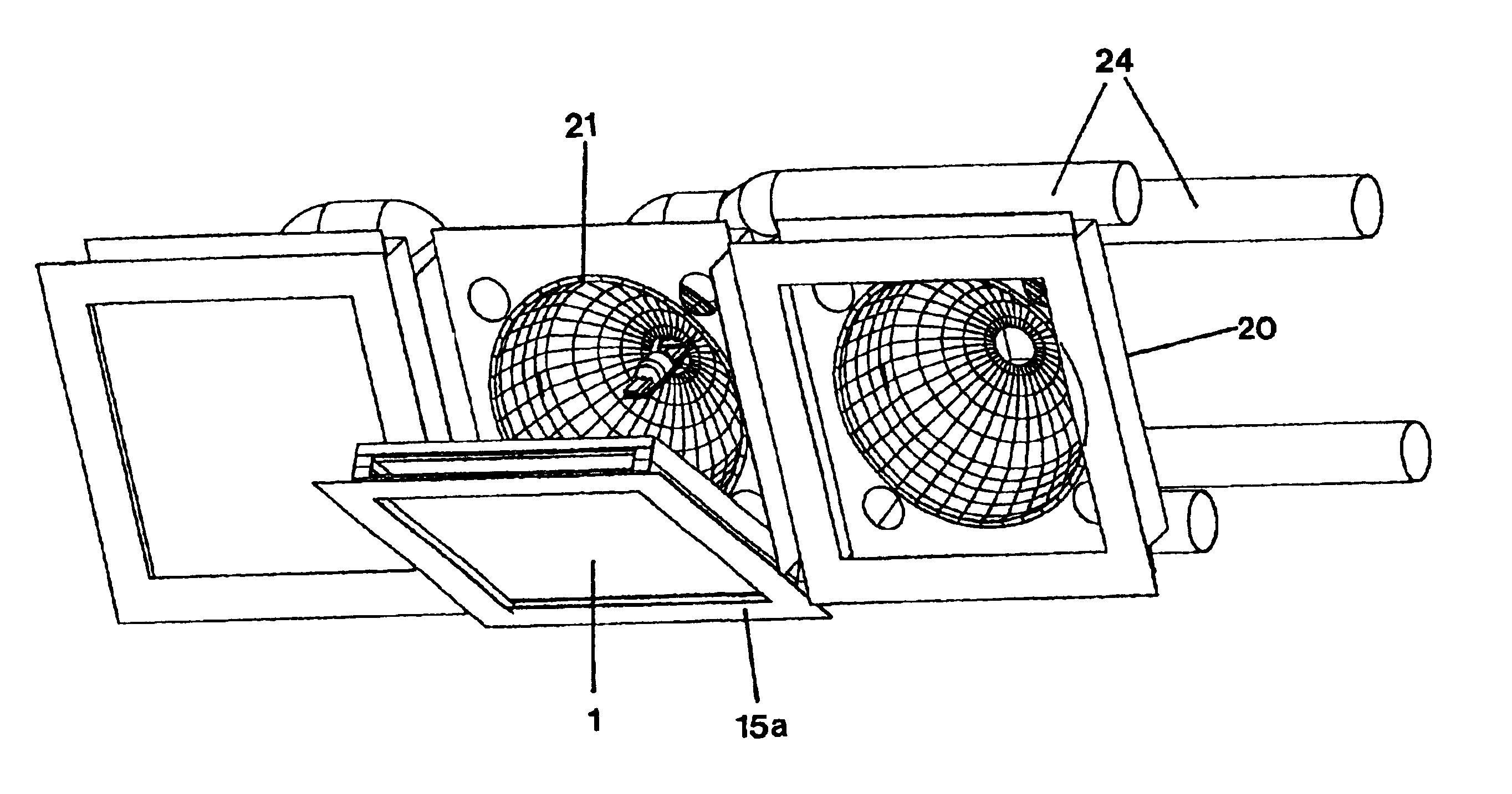 Rectangular frame arrangement with one to two discoid radiation filters and tanning module