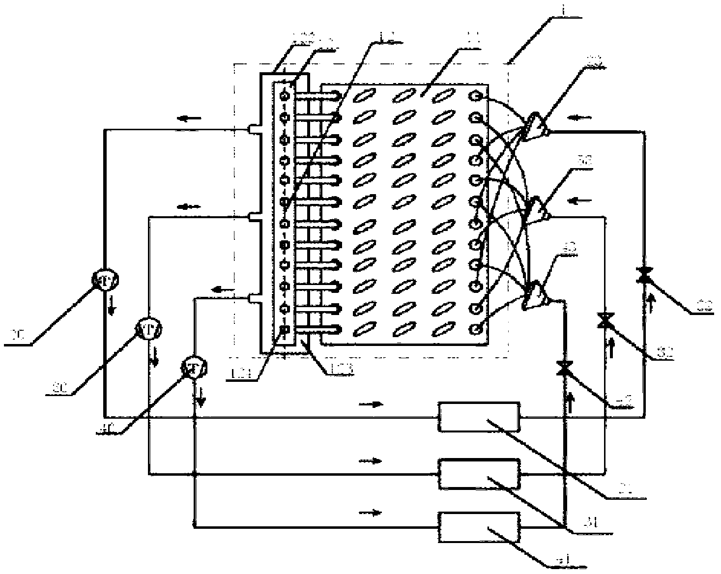 Refrigerating circuit for air conditioning refrigeration device performance testing device
