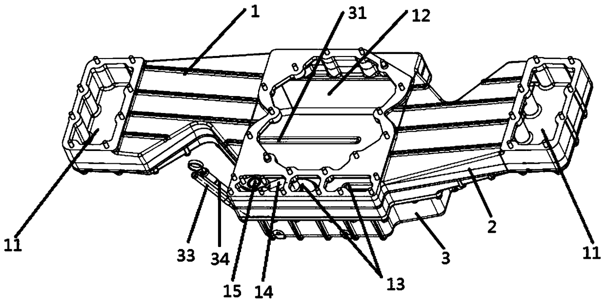 An oil pan assembly for a two-stroke horizontally opposed piston and opposed cylinder engine