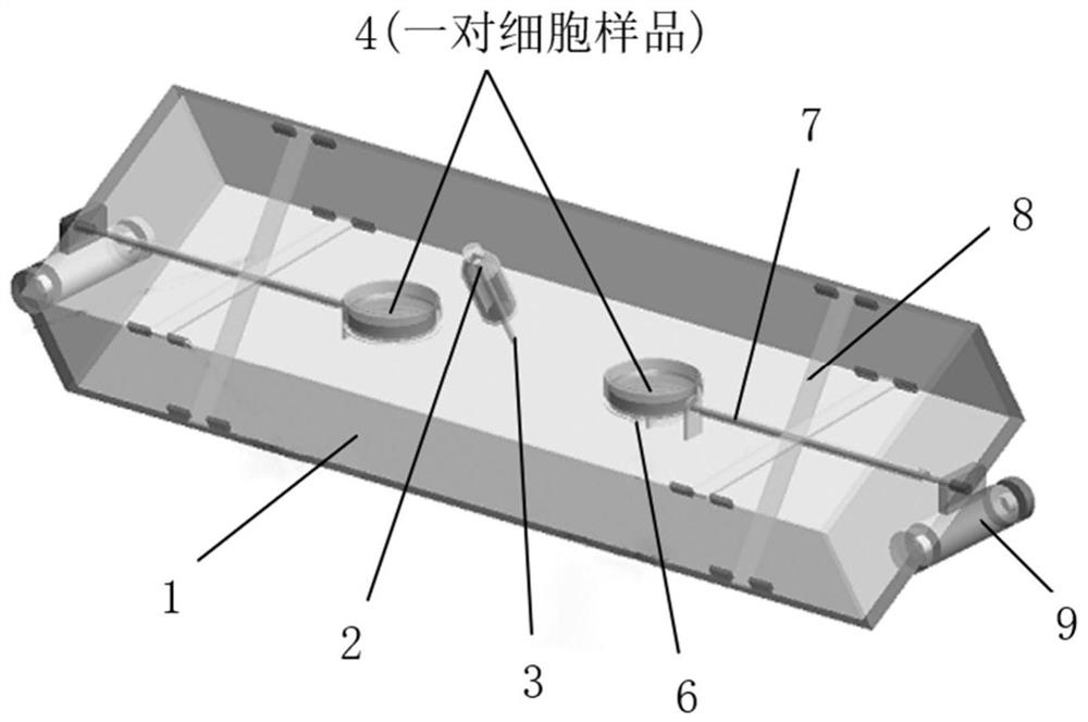 Experimental device for electromagnetic irradiation of cells with inclined waveguide resonator