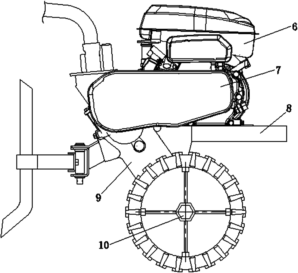 Small-scale micro tillage machine with composite walking wheels