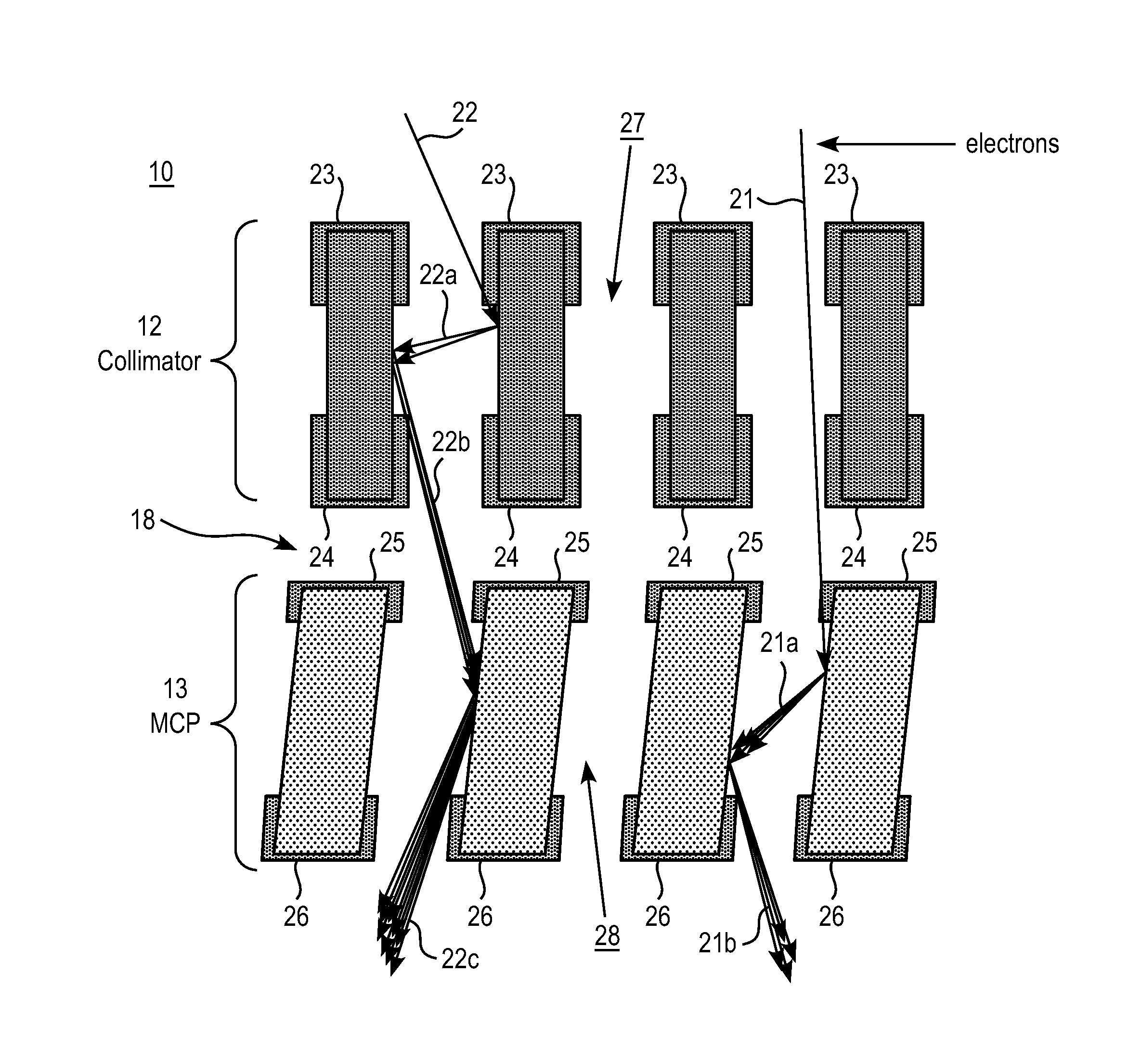 Image intensifier having an ion barrier with conductive material and method for making the same