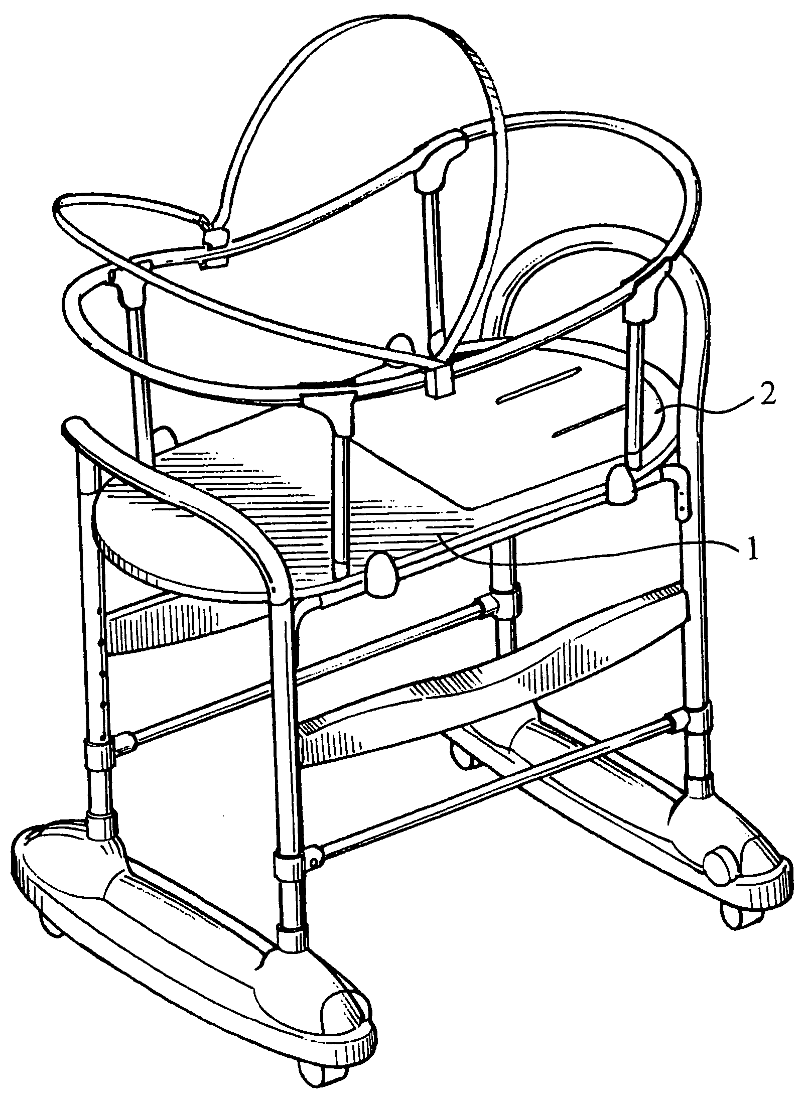 Inclination adjusting means for backrest of bassinet