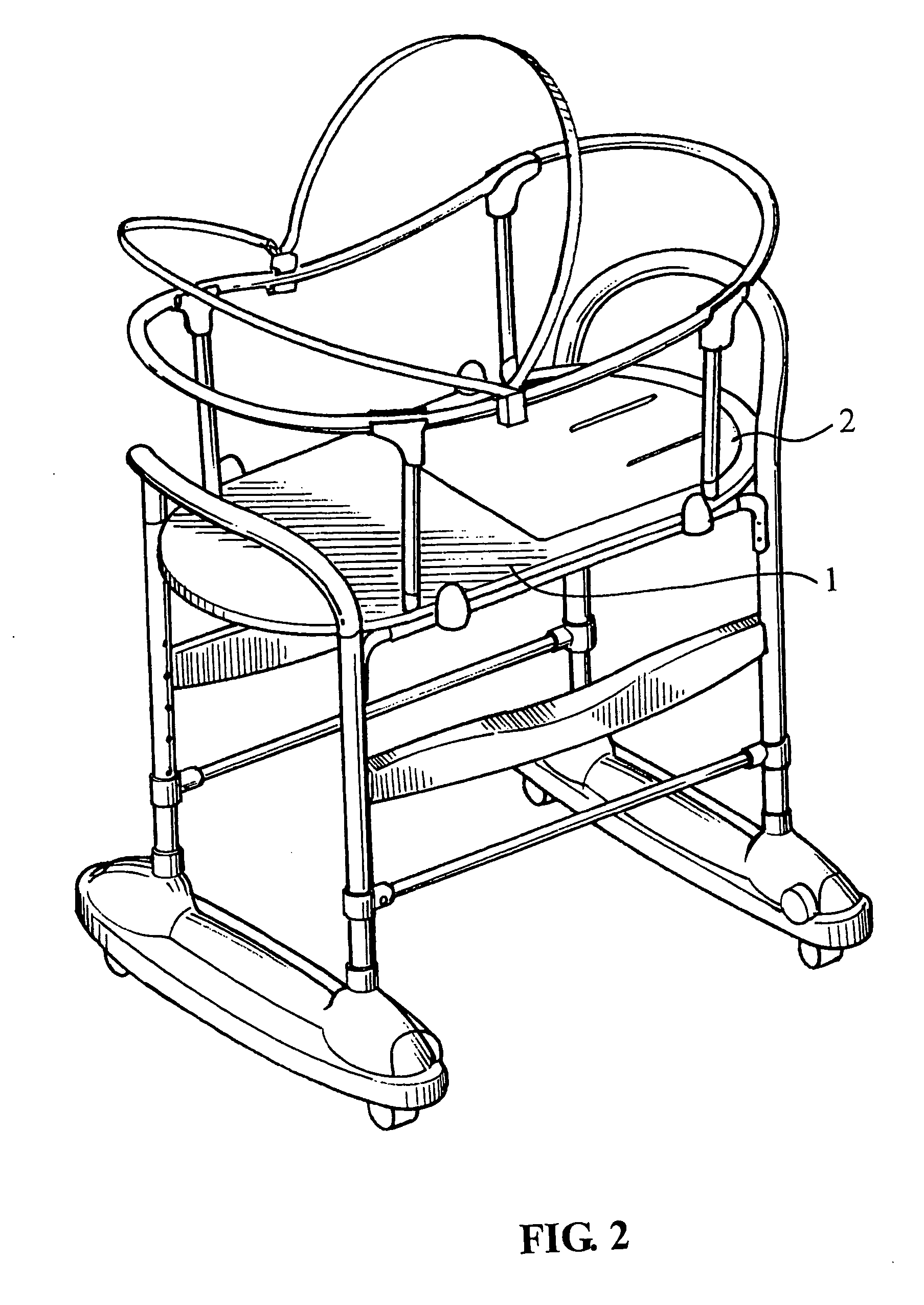 Inclination adjusting means for backrest of bassinet