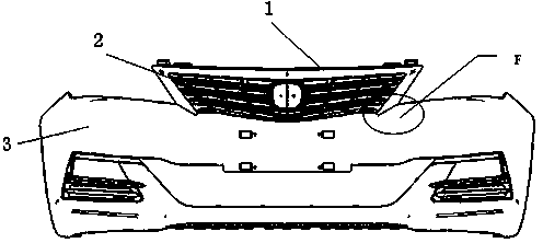 Connecting structure between upper grid border trim strip and front bumper of automobile