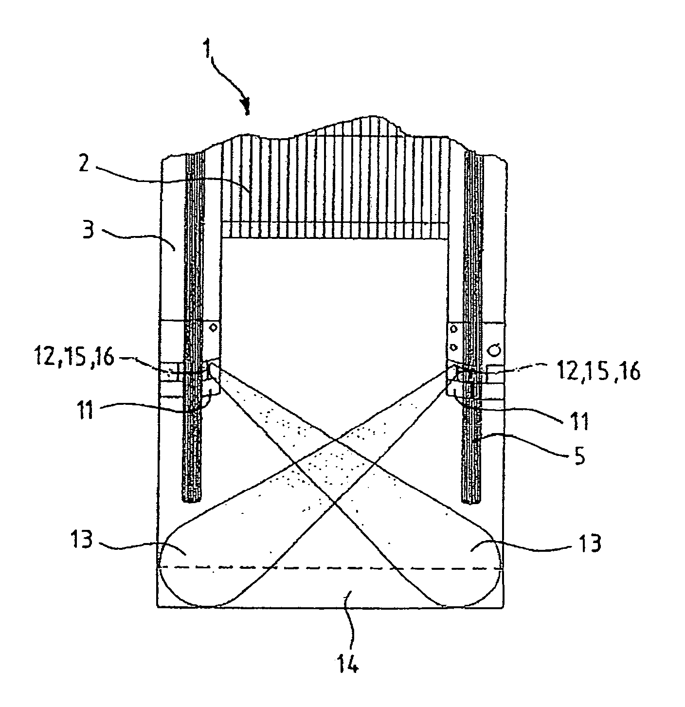 Equipment for monitoring the space in front of escalators and moving walkways by high-frequency sensors