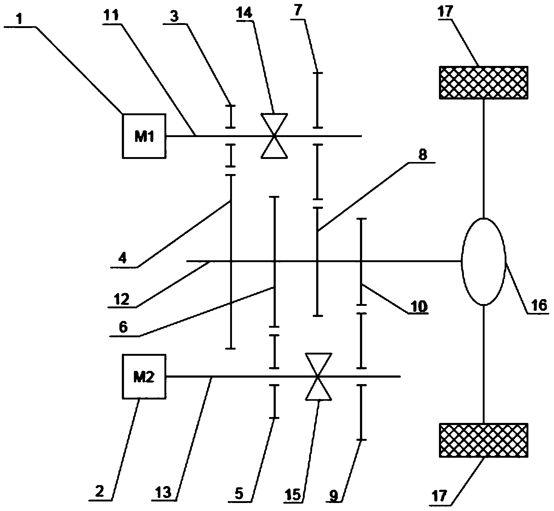 Automatic speed change mechanism for dual-motor clutch-free blade electric vehicle