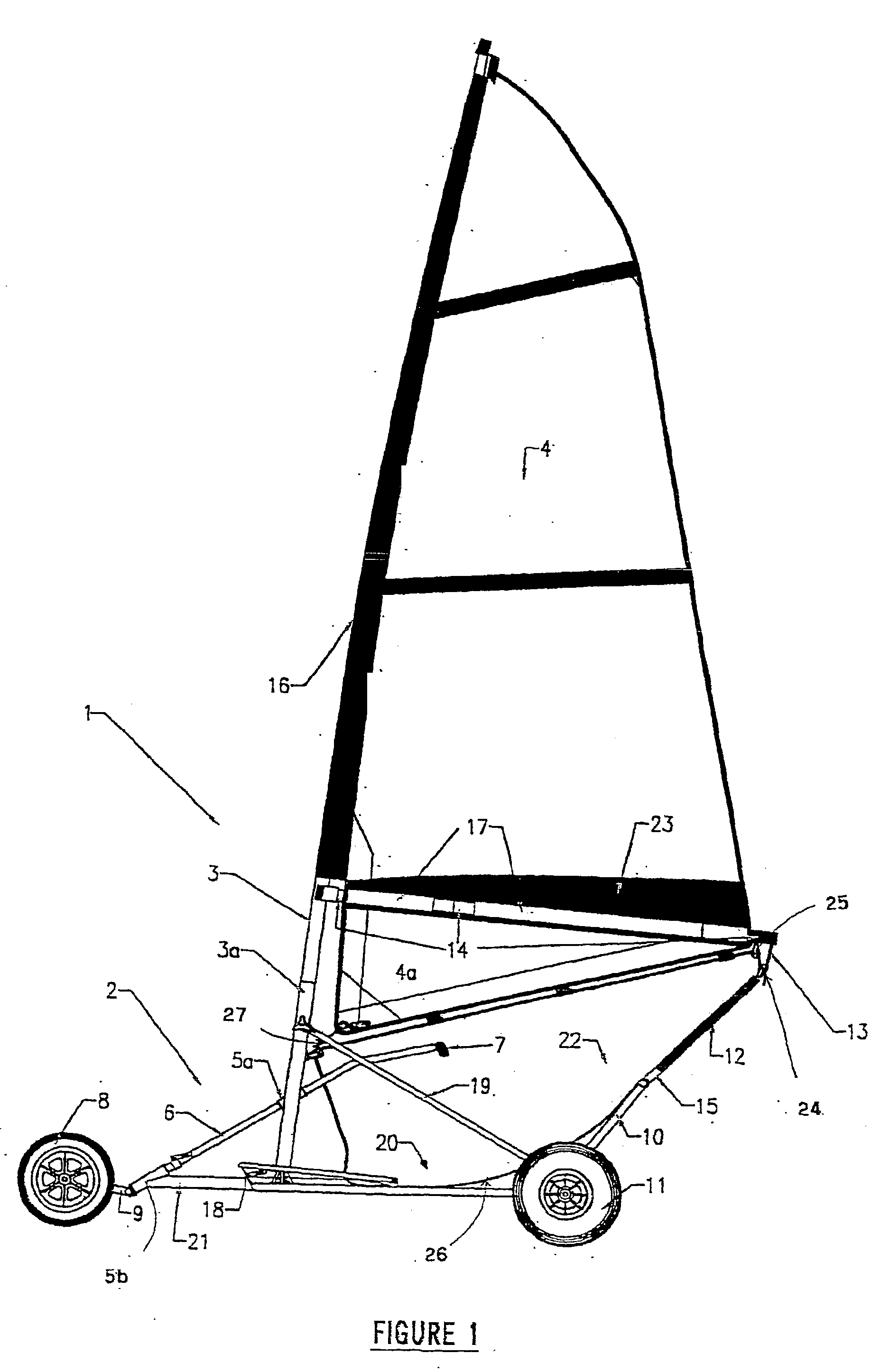 Mounting system, sail, steering mechainism and frame for a landsailer