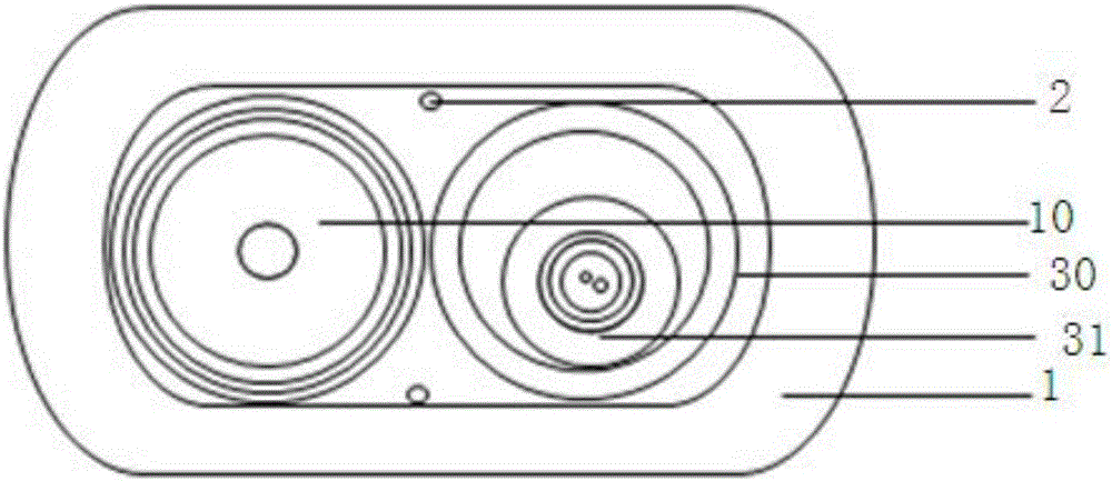 Mixed cable containing coaxial cable