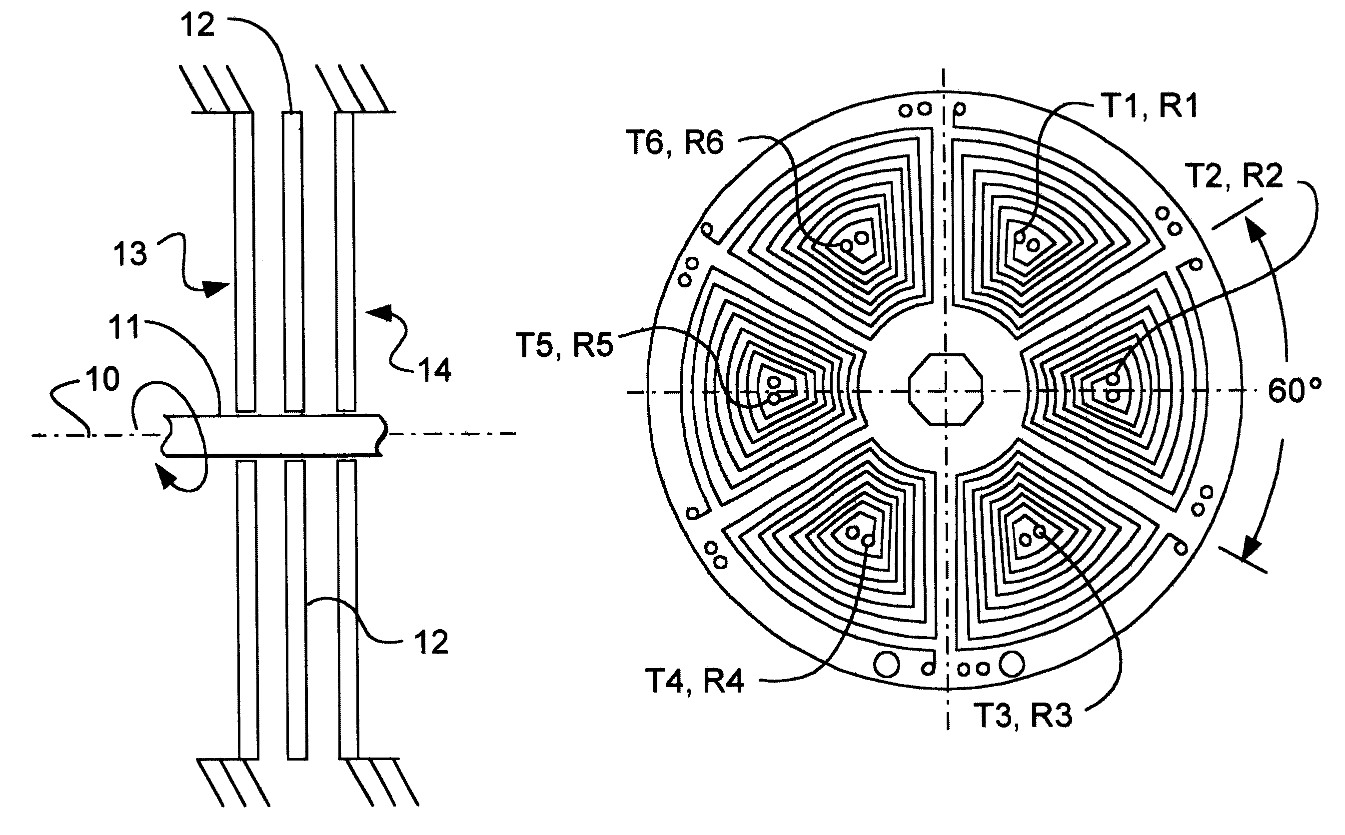 Angular position sensor with inductive attenuating coupler