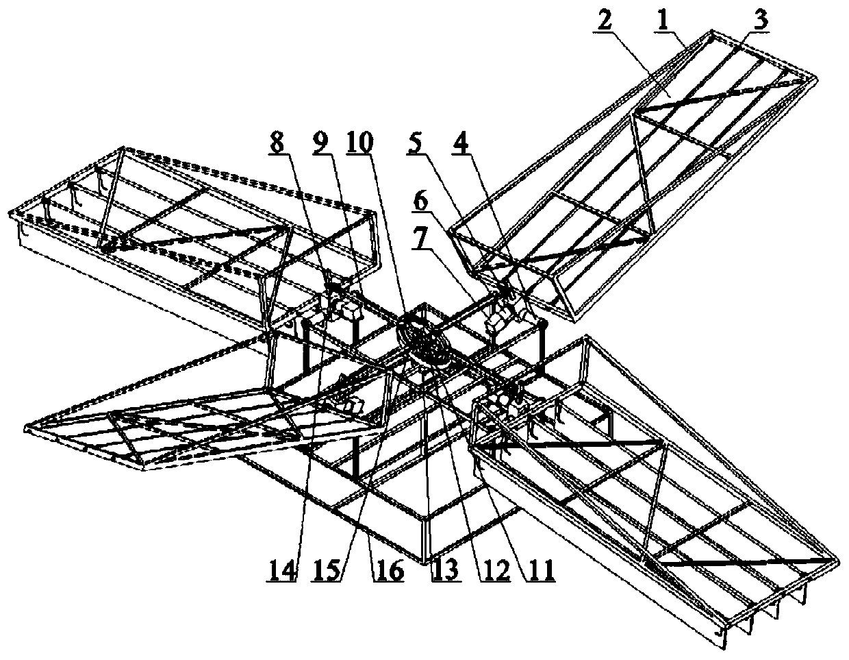 Synchronous swinging type rotary vane four-flapping-wing aircraft