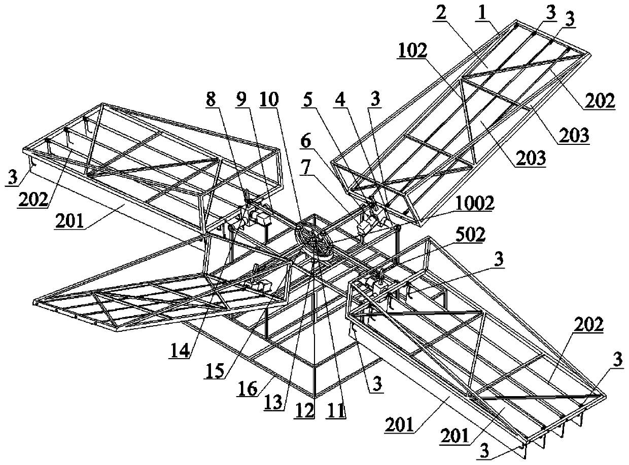 Synchronous swinging type rotary vane four-flapping-wing aircraft
