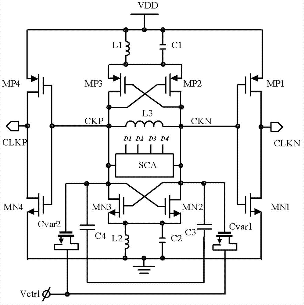 Wideband voltage-controlled oscillator circuit with low phase noise and low power consumption