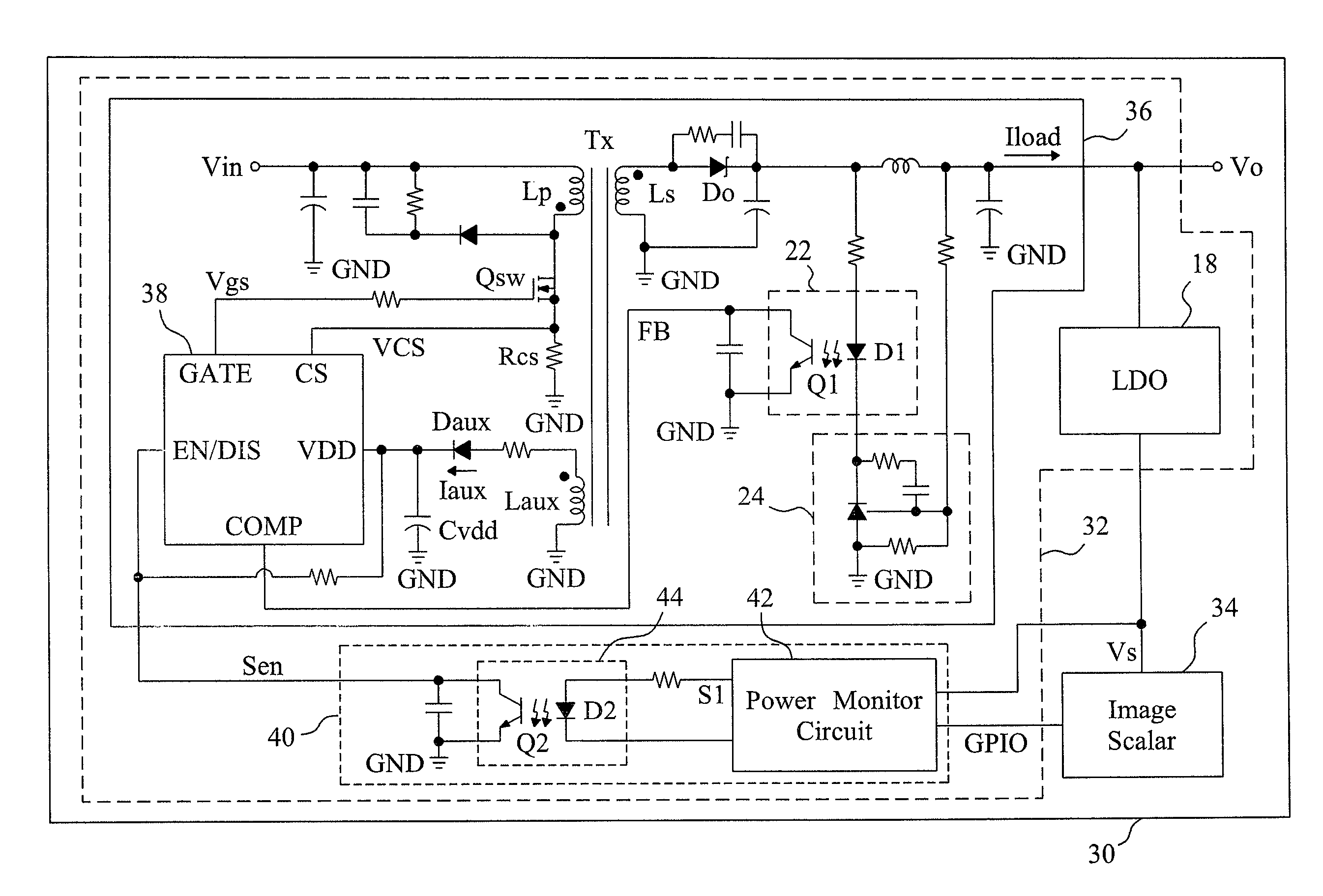 Apparatus and method for reducing the standby power consumption of a display, and display with low standby power consumption