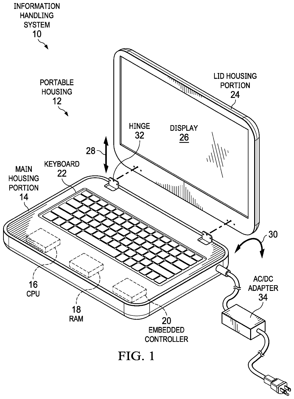 Information handling system multi-cell cantilevered battery