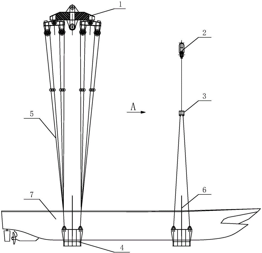 Hoisting device and method for transferring ship on to bank or in dry dock