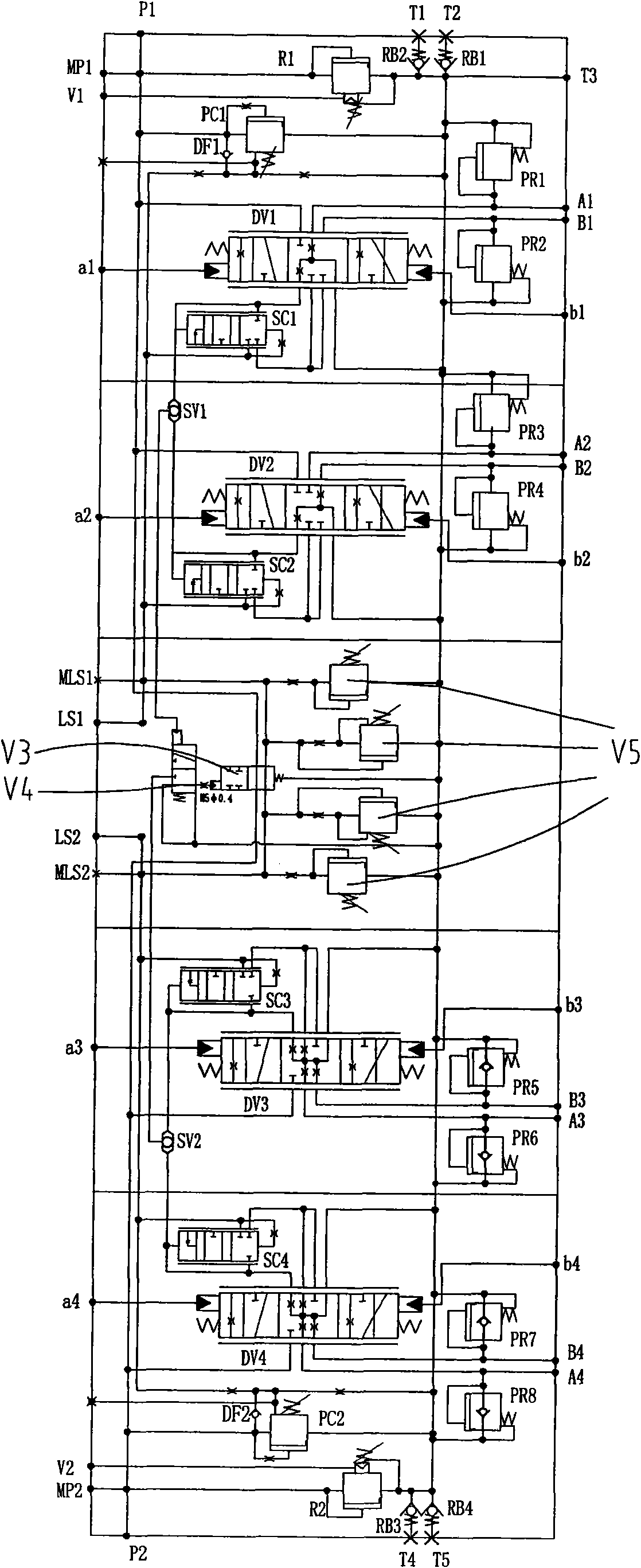 Multi-channel proportional flow distribution valve bank applicable to various variable pump systems