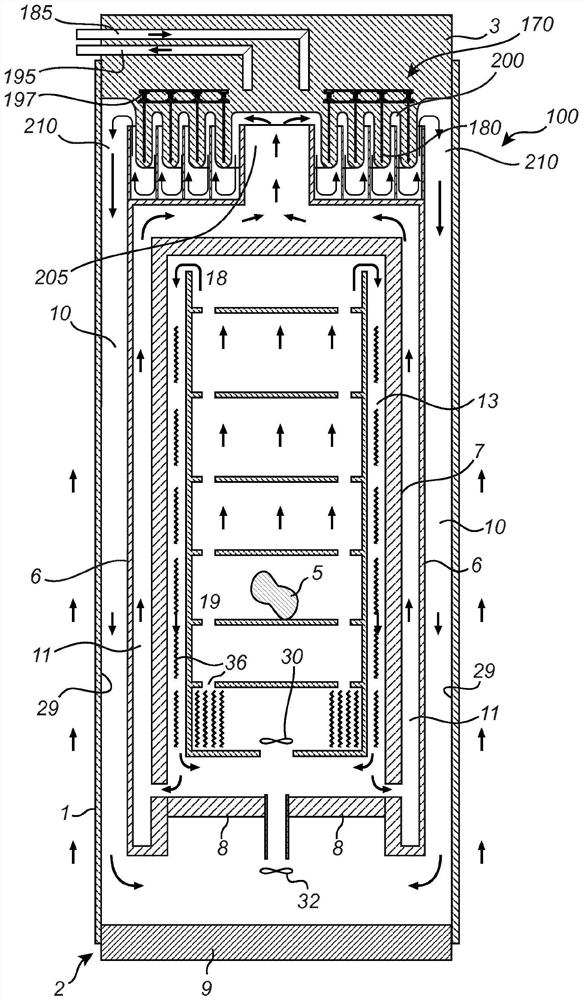 Pressing arrangement and method of cooling article in said arrangement