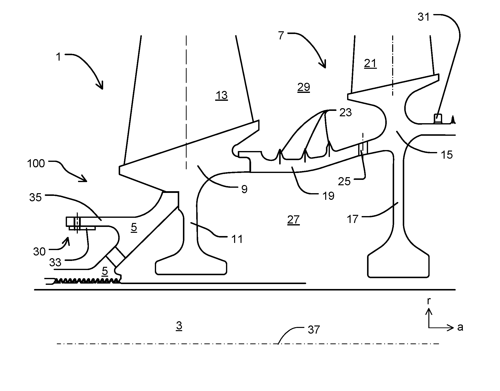 Rotor arrangement for a turbomachine and compressor
