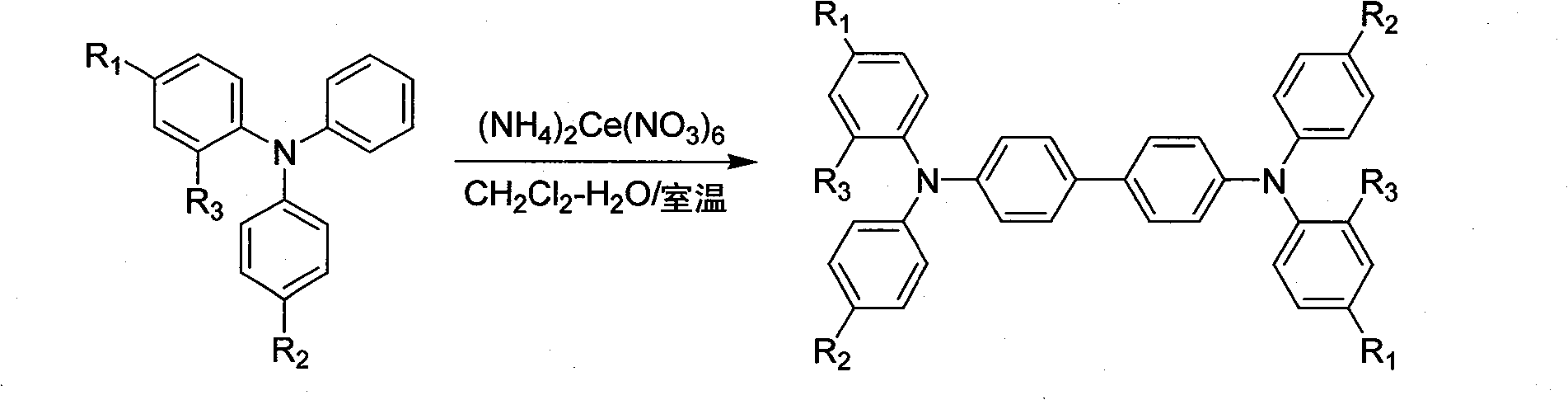 Method for synthesizing N,N,N',N'-tetra-aryl biphenyl diamine compounds through oxidative coupling of ceriums ammonium nitrate and triarylamine