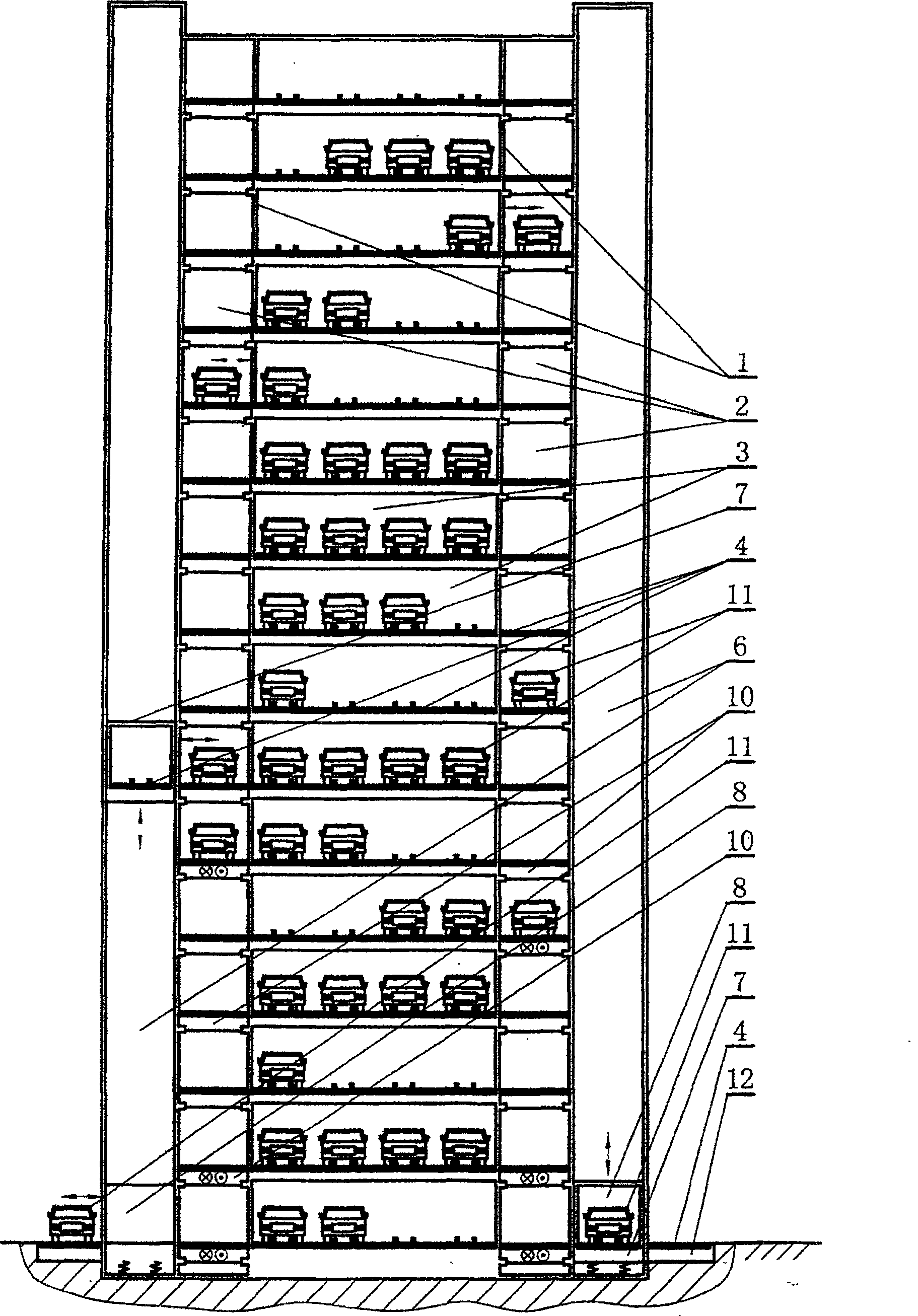 Double alley way layered carrying rollaway side by side storing type mechanical type parking system