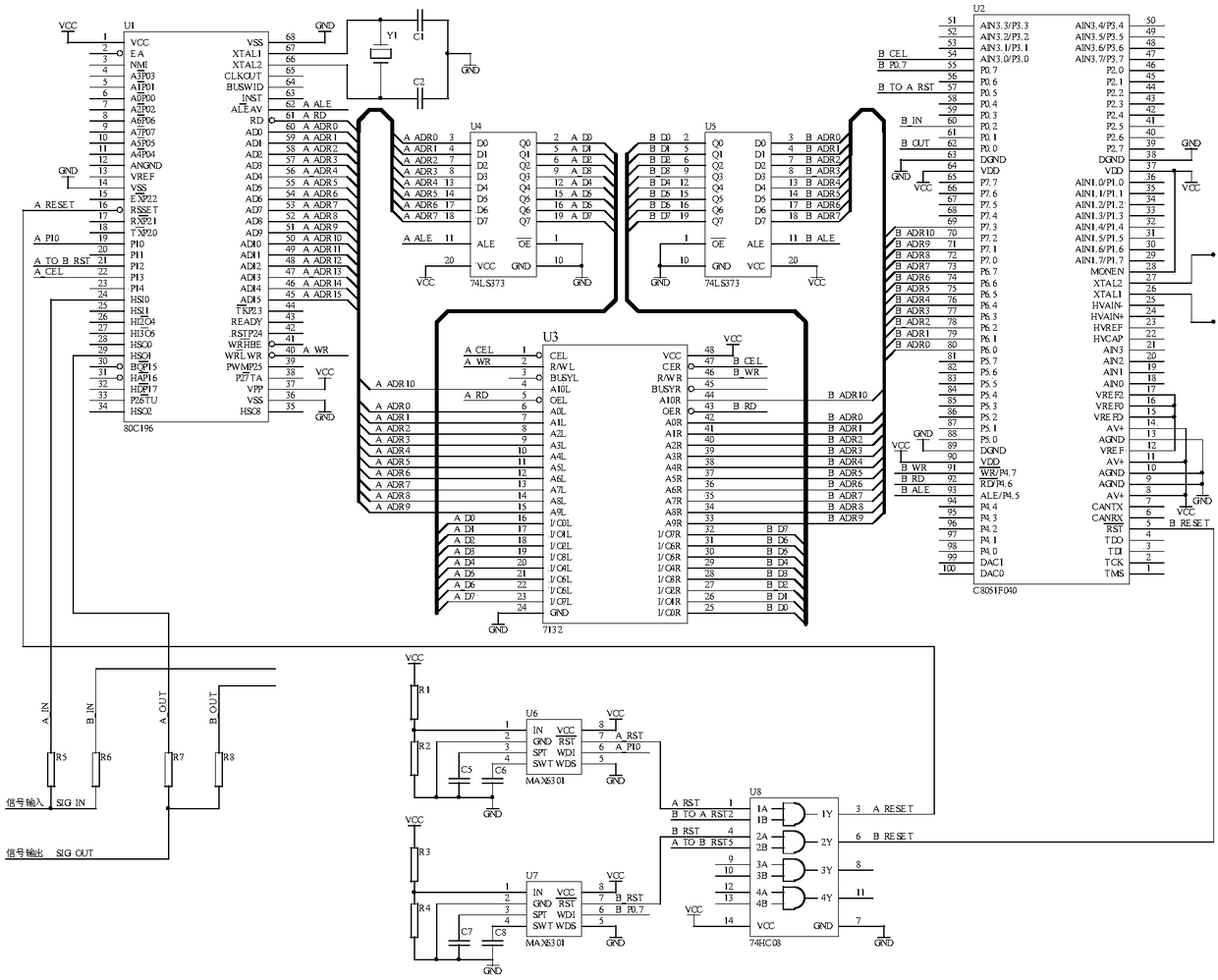 A minimal single-chip microcomputer system with redundant reset and redundant control functions