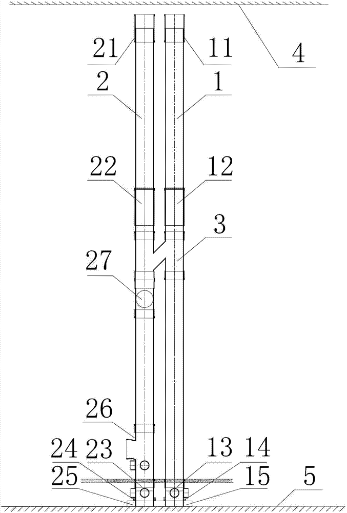Connection structure and connection method for non-pressure tubes between modularized upper floor and lower floor
