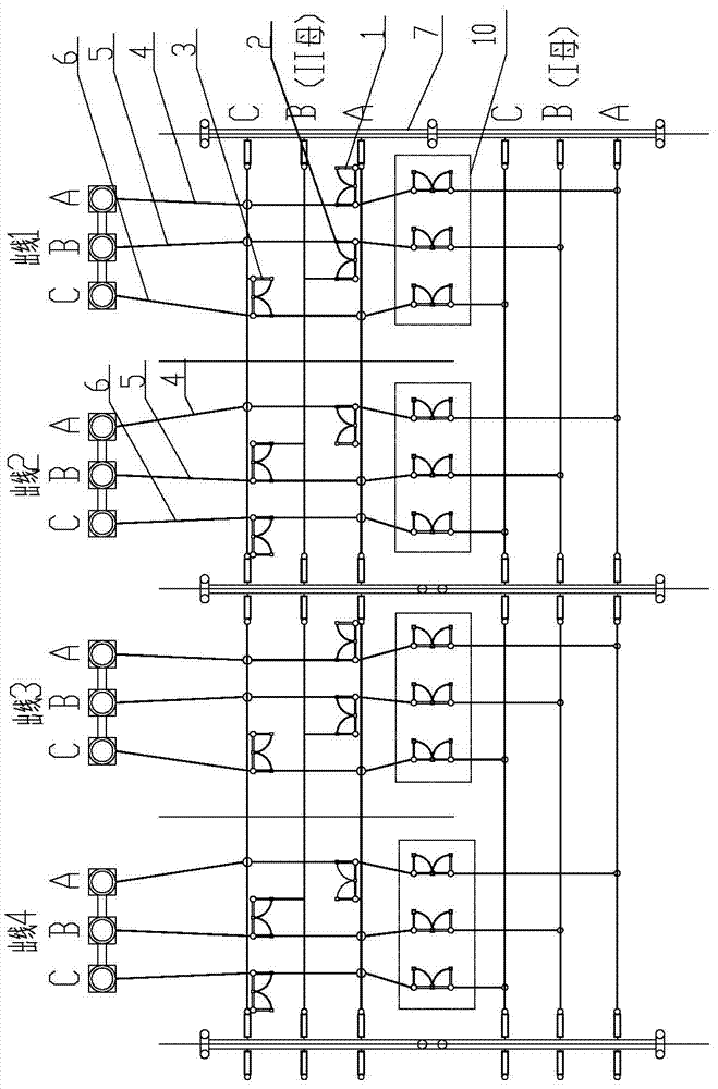 Substation high-voltage isolation switch arrangement structure