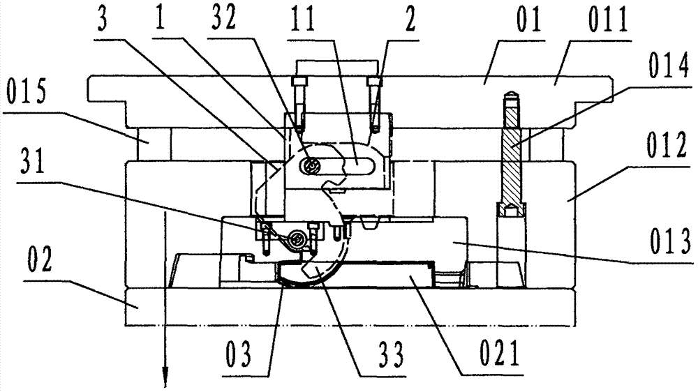 Rotary core-pulling device for outer deep undercut of fixed mold side of injection mold