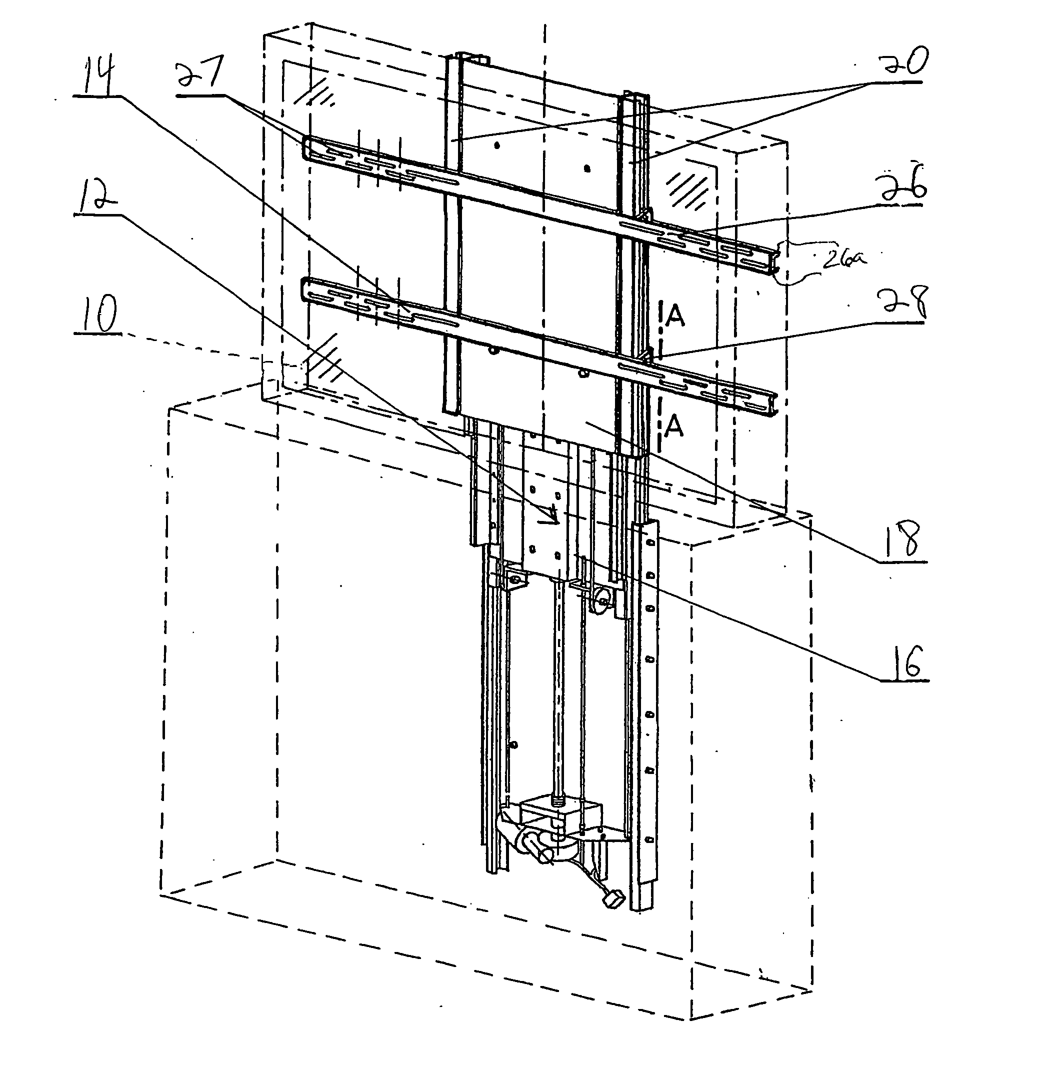 Apparatus for mounting a flat screen display device to a lift mechanism