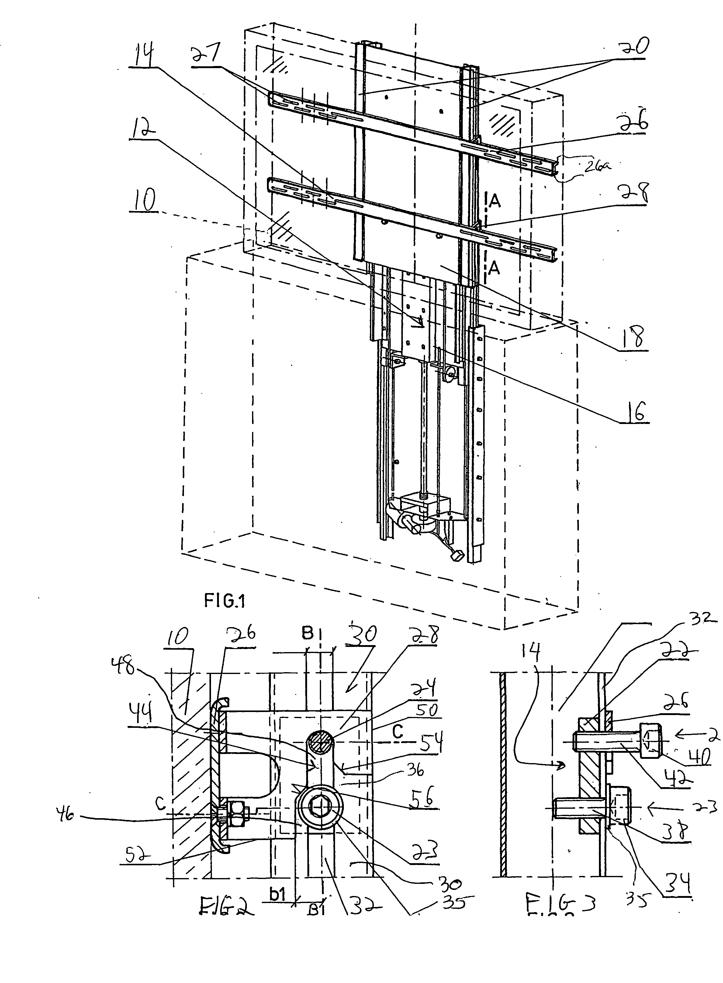 Apparatus for mounting a flat screen display device to a lift mechanism