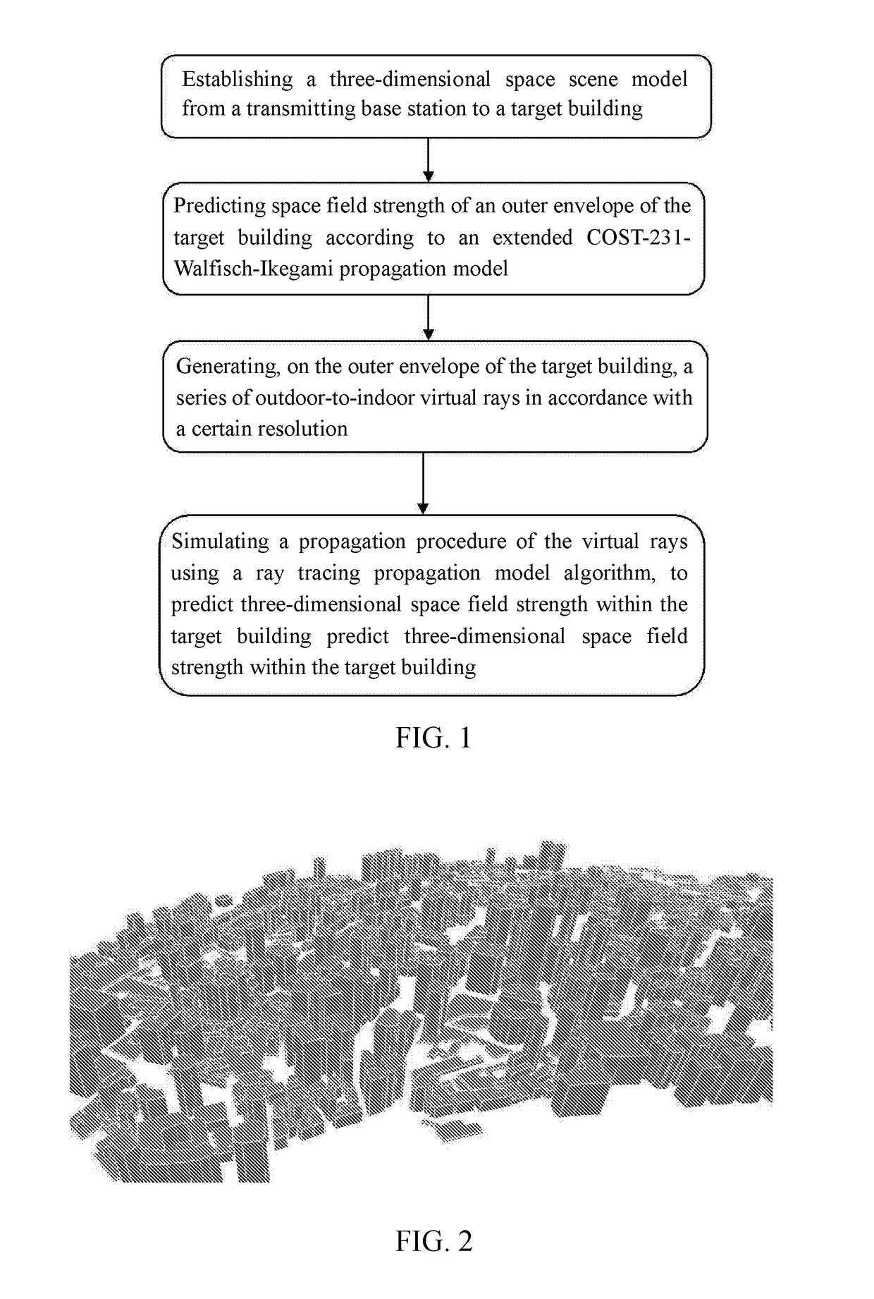 Method for predicting indoor three-dimensional space signal field strength using an outdoor-to-indoor propagation model