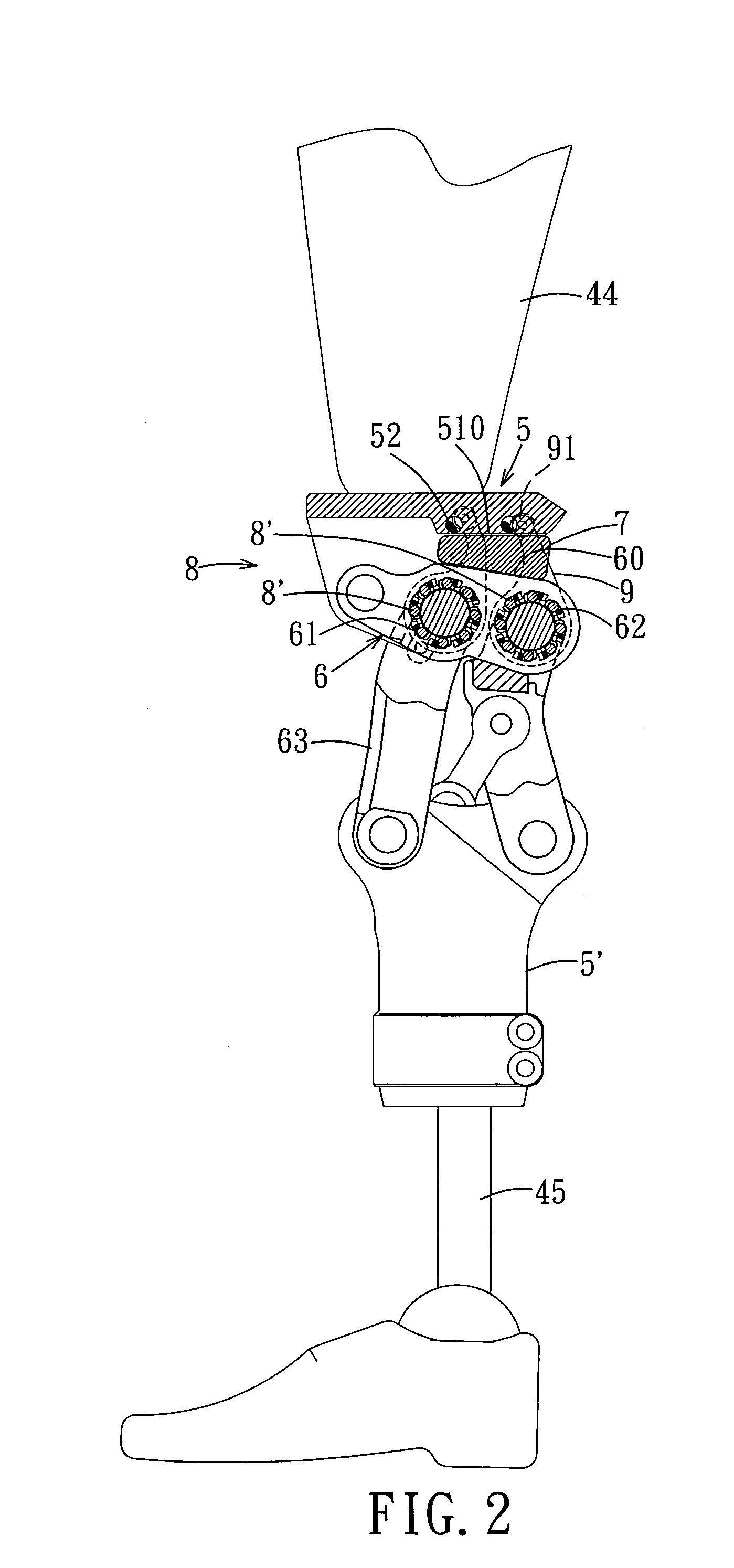 Artificial knee joint having a minimum knee angle