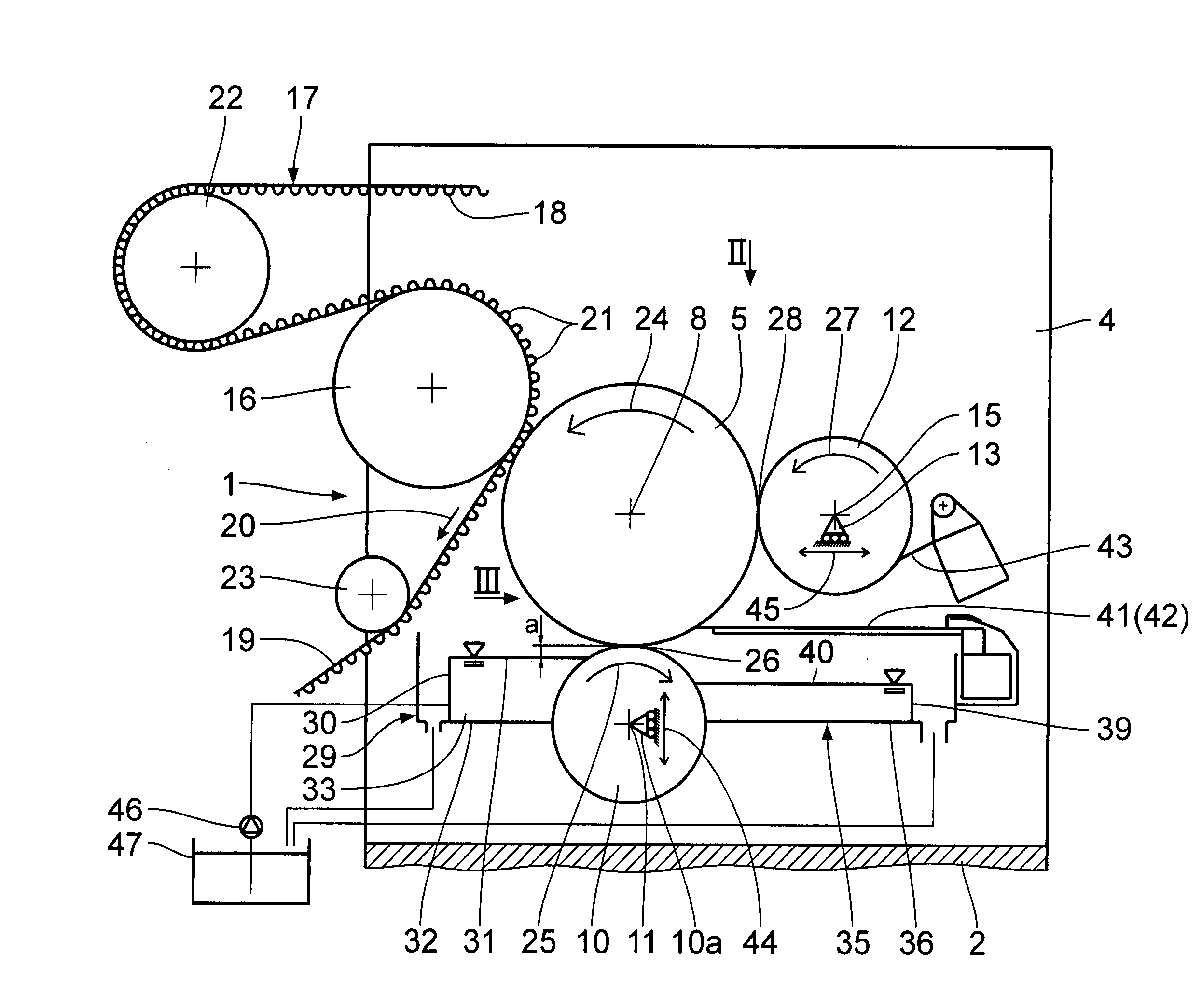 Method and adhesive applicator unit for continuous application of adhesive to webs