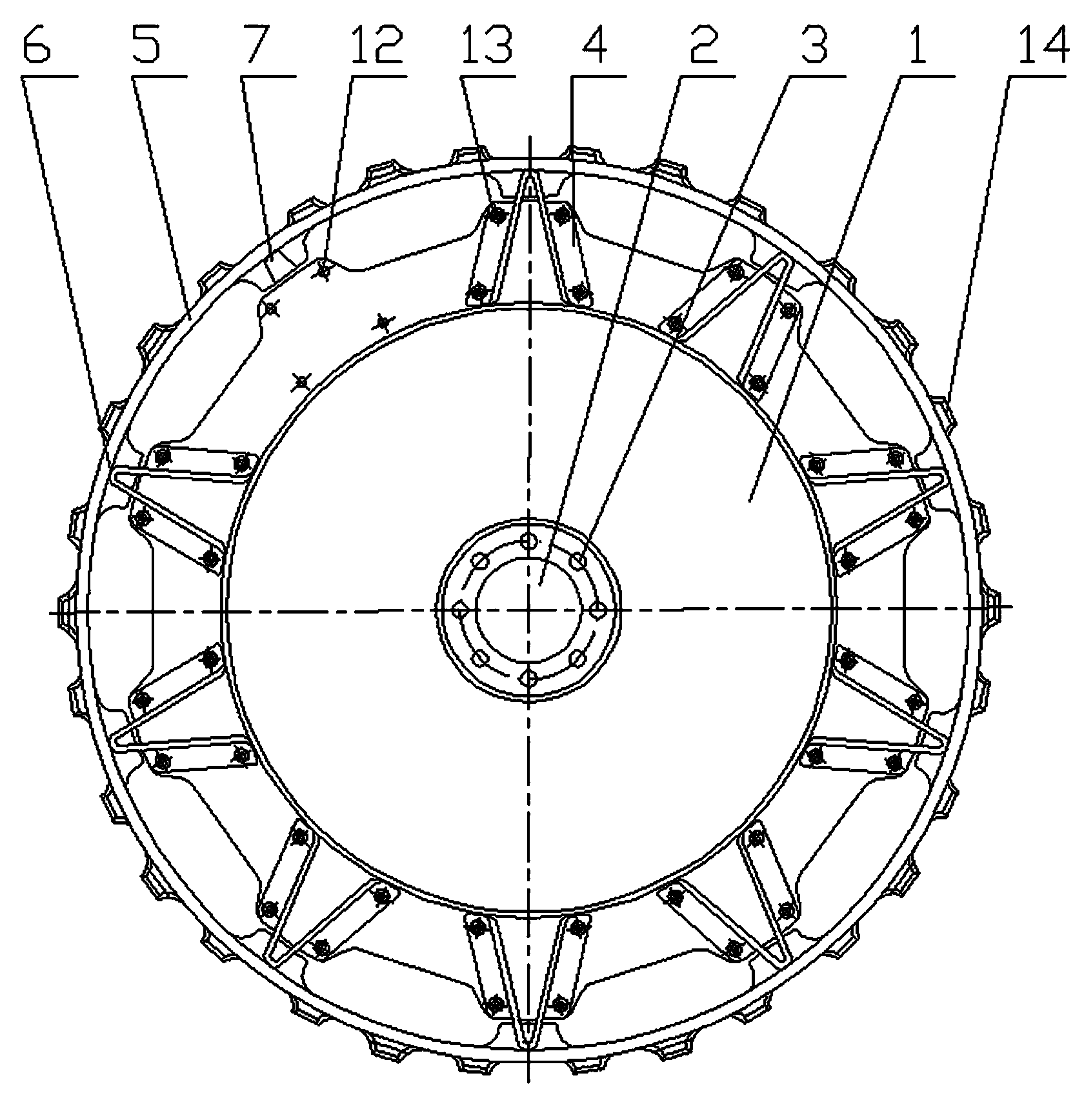 Ram-type composite pedrail wheel