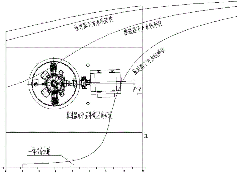 Small-size LNG transport ship tail structure propelled by double full-circle-swinging rotary pull type propellers