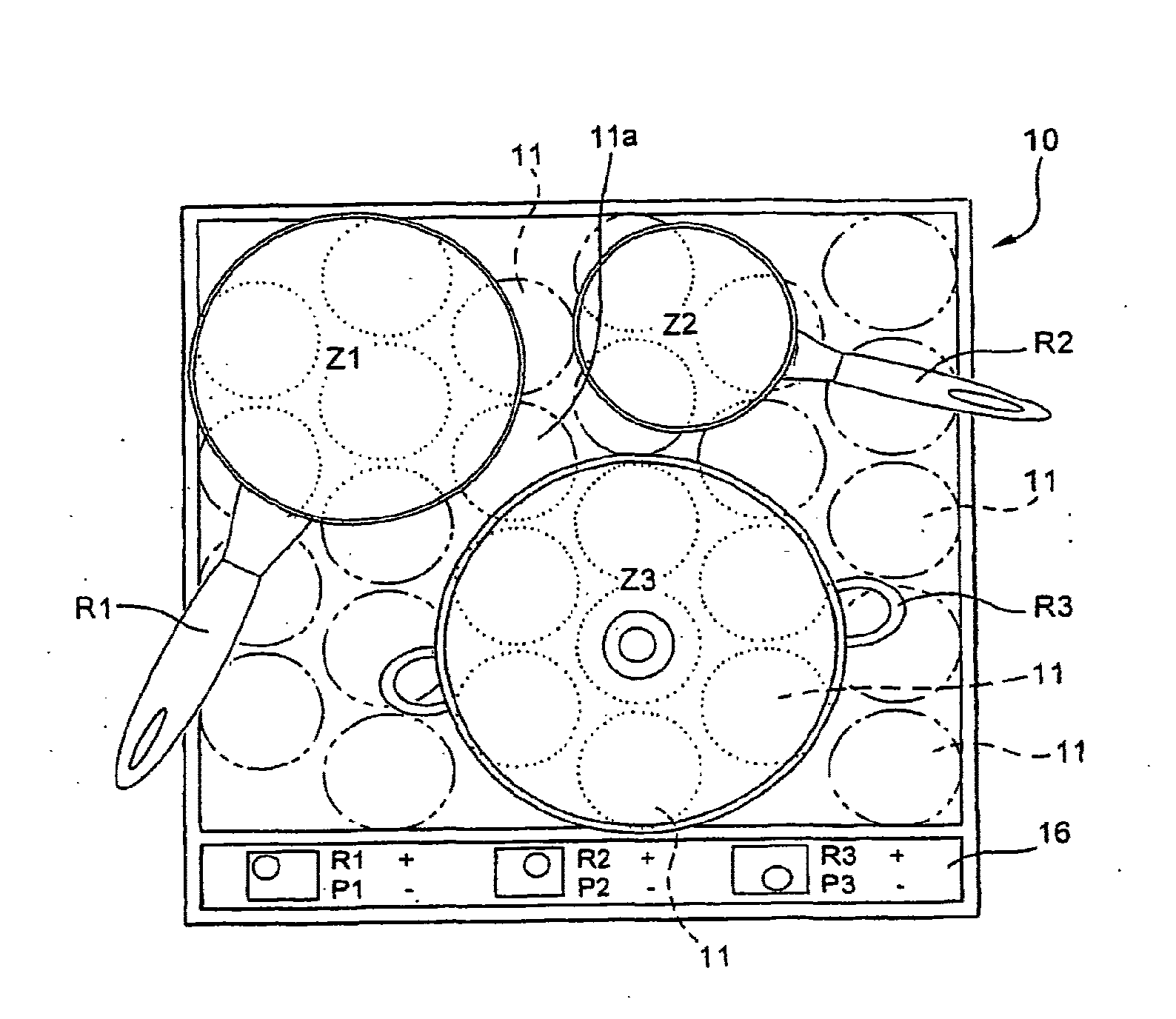 Method for heating a container placed on a cooktop by heating means associated to inductors