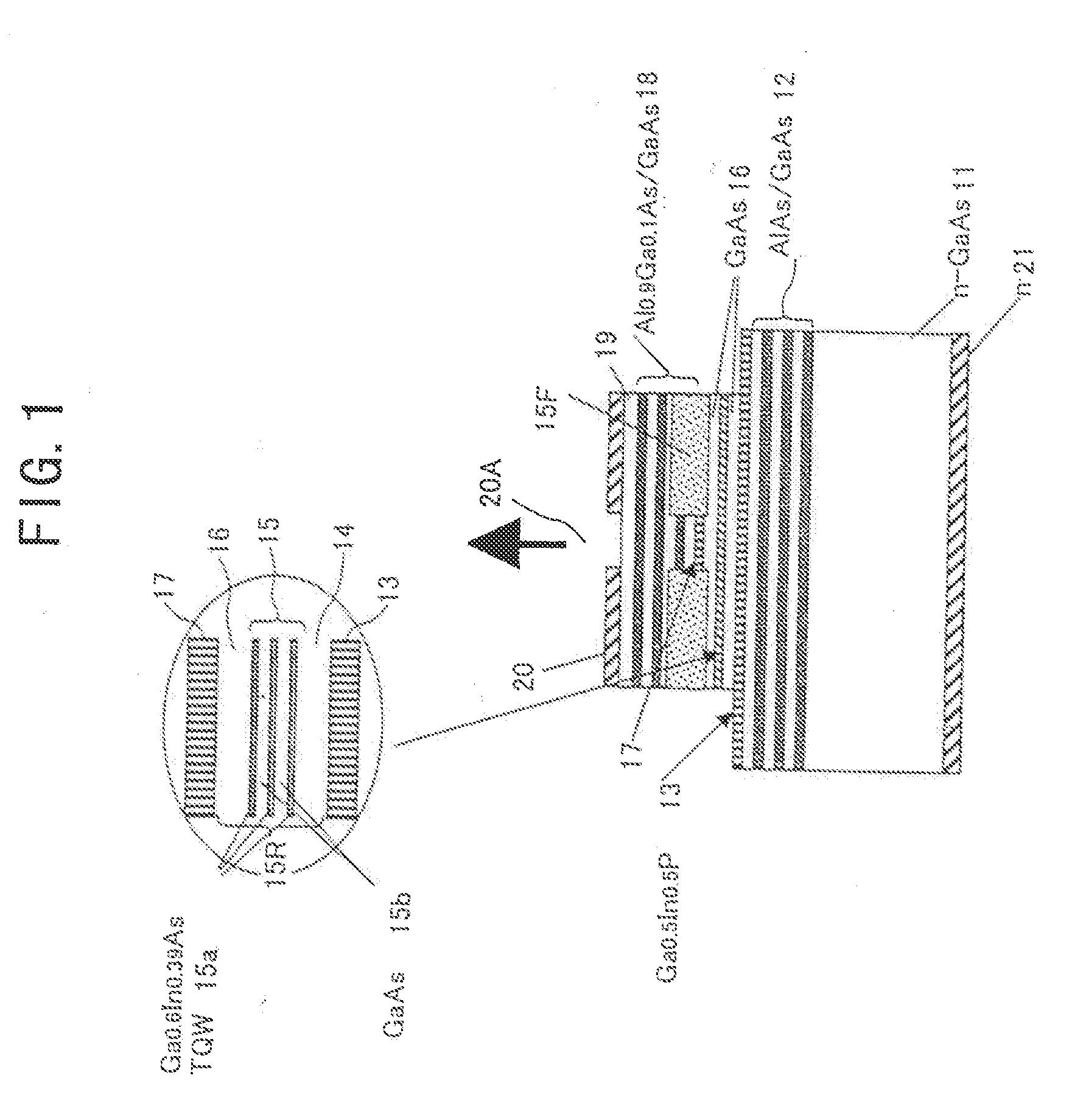 Surface-emission laser diode operable in the wavelength band of 1.1-1.7 micrometers and optical telecommunication system using such a laser diode